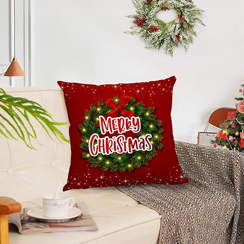 Miniatura 4 de Juego de 4 fundas de almohada de Navidad de 18 x 18 pulgadas, fundas de almohada de terciopelo de Navidad, fundas de almohada de terciopelo rojo y