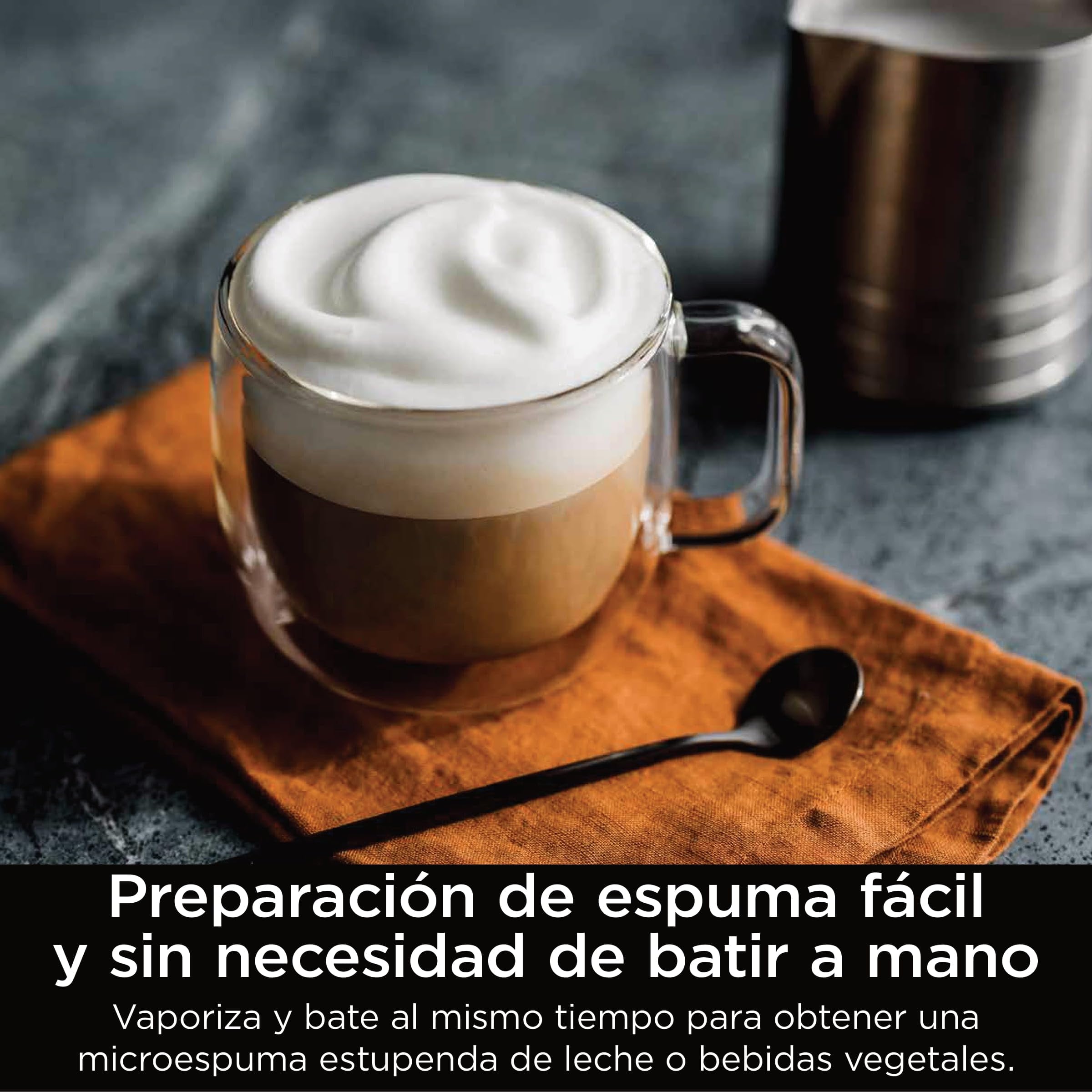 Ninja Luxe Essential Cafetera 2 en 1 para latte, cappuccino y espresso con molinillo y espumador de leche integrados, fácil de usar y 2 preajustes automáticos de espuma, plata, ES501EU — view 5