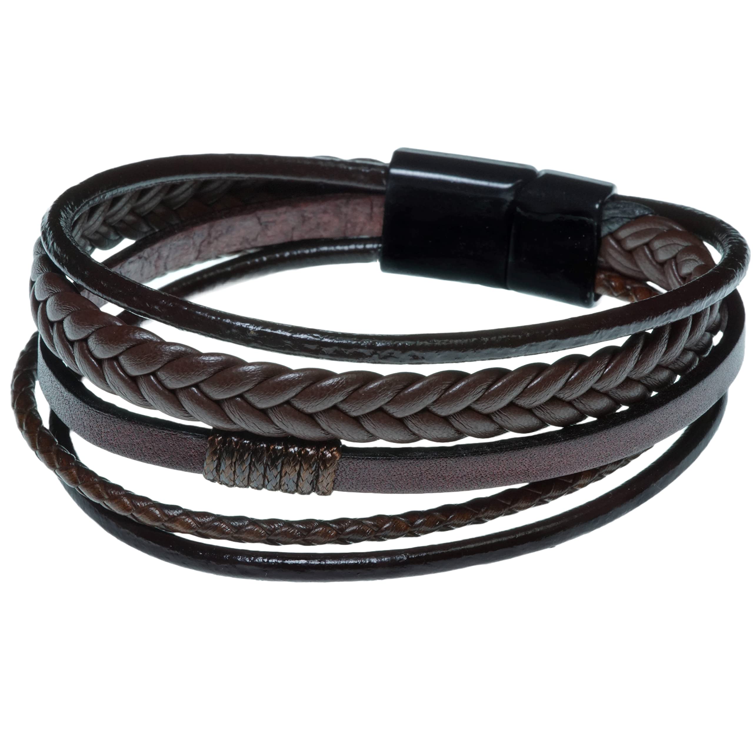 THE MEN THING Leather Bracelet for Men - American Style Brown Genuine Leather Multi-Layer Braided Bracelet with 100% Stainless Steel Magnetic Buckle for Men & Boys (8inch) (B0BHP75M2L) Amazon Price History, Amazon Price Tracker