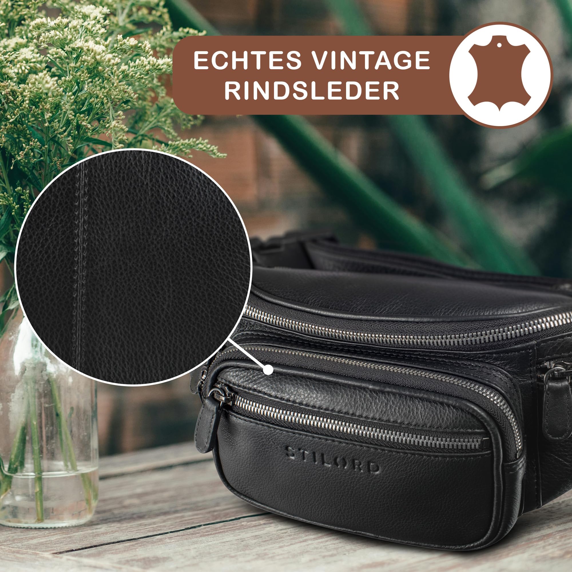 STILORD große Leder-Bauchtasche Cognac - Vintage Gürteltasche für Herren, Damen & Kinder - Retro Hüfttasche für Jogging, Festival, Urlaub Caspar