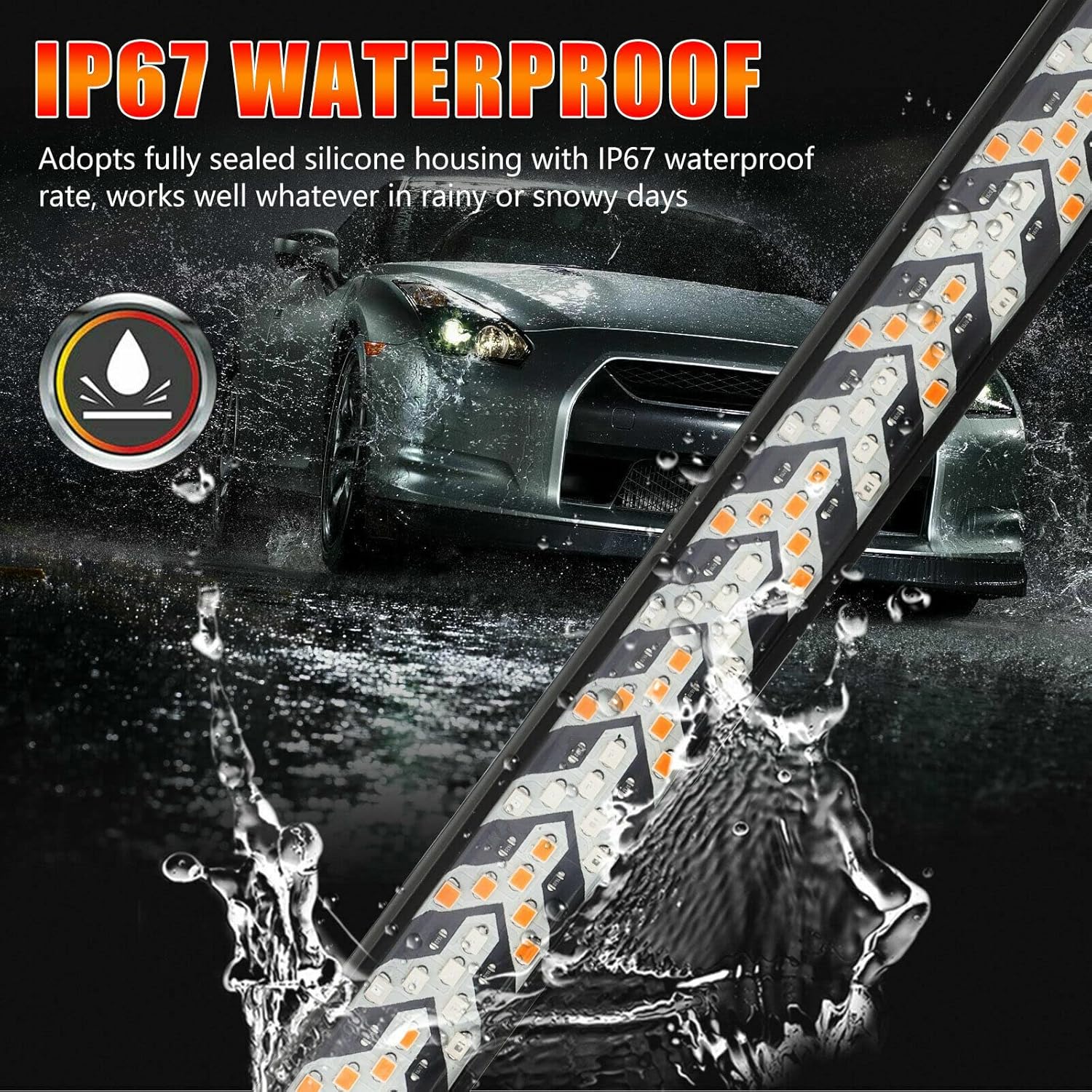 48 Inch Arrow LED Tailgate Light Bar Strip for Pickup Truck, Flowing Amber Sequential Turn Signal Light, RED Strobe Flashing Warning Brake Light Kit