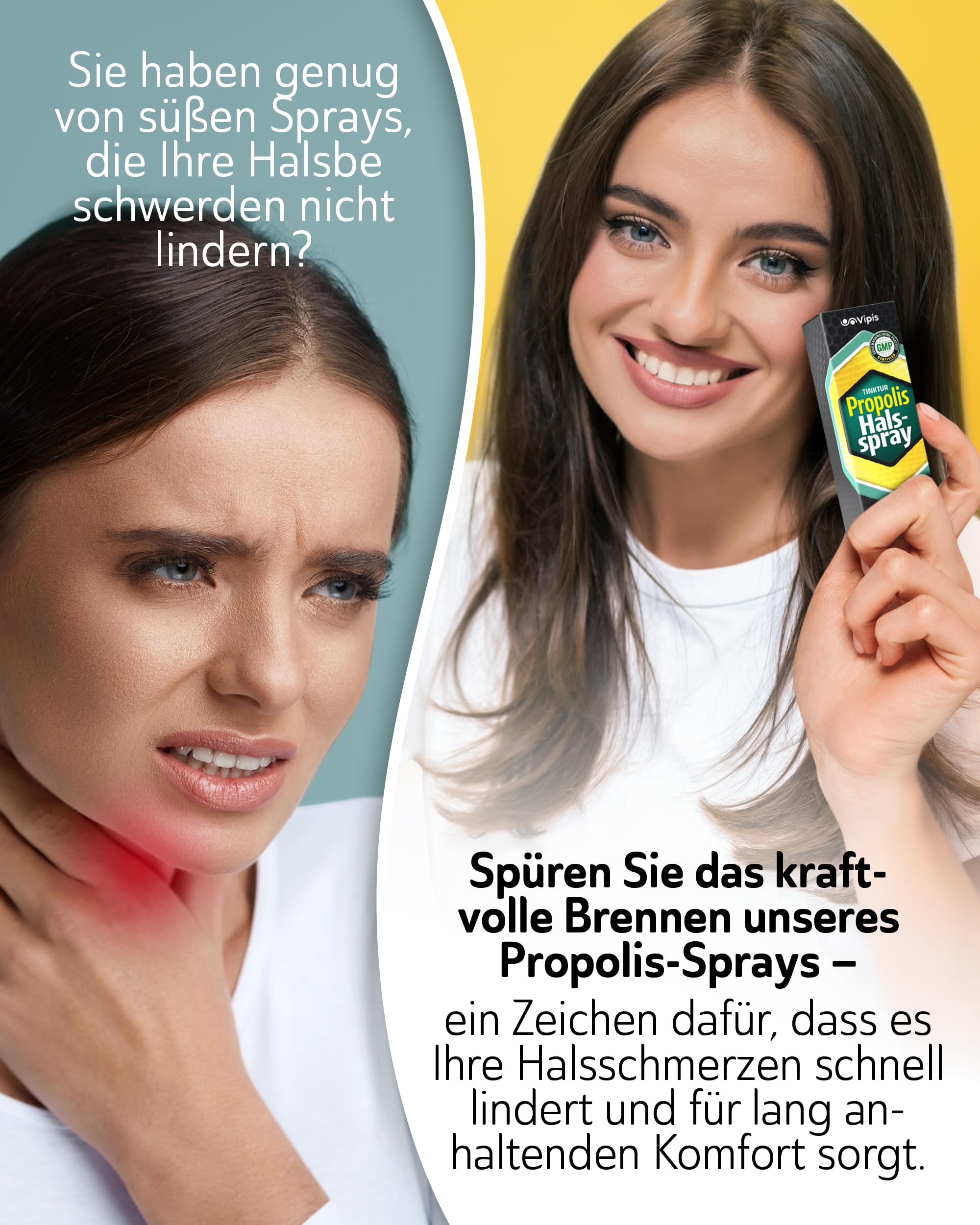 VIPIS Bio Propolis Spray mit Menthol - Doppelte konzentrierte Propolis Tinktur als Mundspray - Propolis Halsschmerzen Spray bei Entzündung - Propolis Halsspray mit Alkohol - Hals und RachenSpray