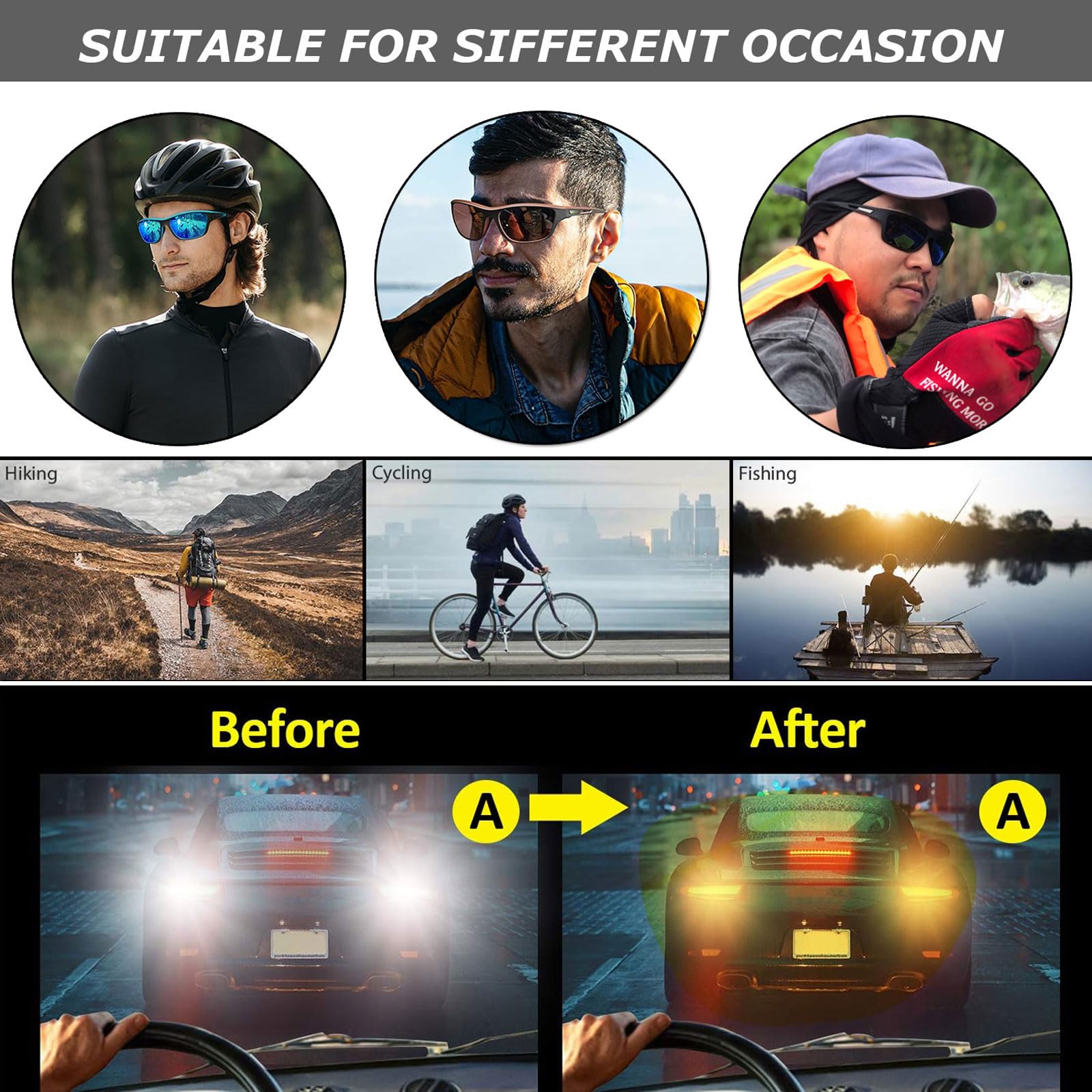 Perfectmiaoxuan Occhiali da sole polarizzati per uomo donna ciclismo montagna trekking guida pesca arrampicata sportivi Le vacanze Viaggi cordino occhiali Protezione UV