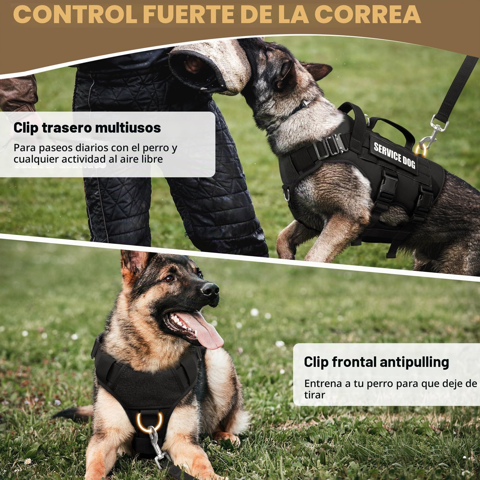 WINSEE Arnés para Perros de Servicio, Chaleco táctico MOLLE con 10 Parches para Mascotas, antitirones, Resistente, para adiestramiento y Paseos, Perros Grandes