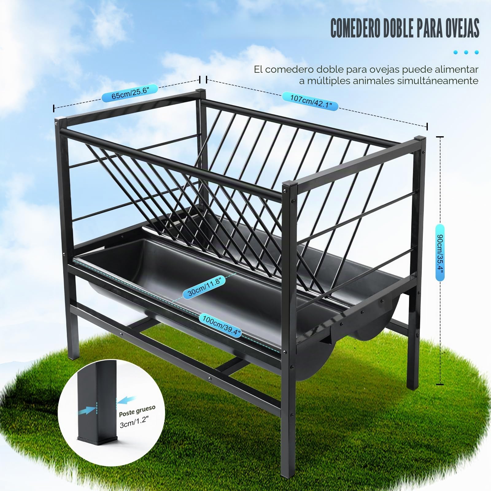 100cm Comedero Heno Cabras Resistente Alimentador de Heno 2 en 1 para Ovejas Doble Cara Comedero de Heno Porta Heno para Ganado Ovejas Caballos Terneros Alpacas