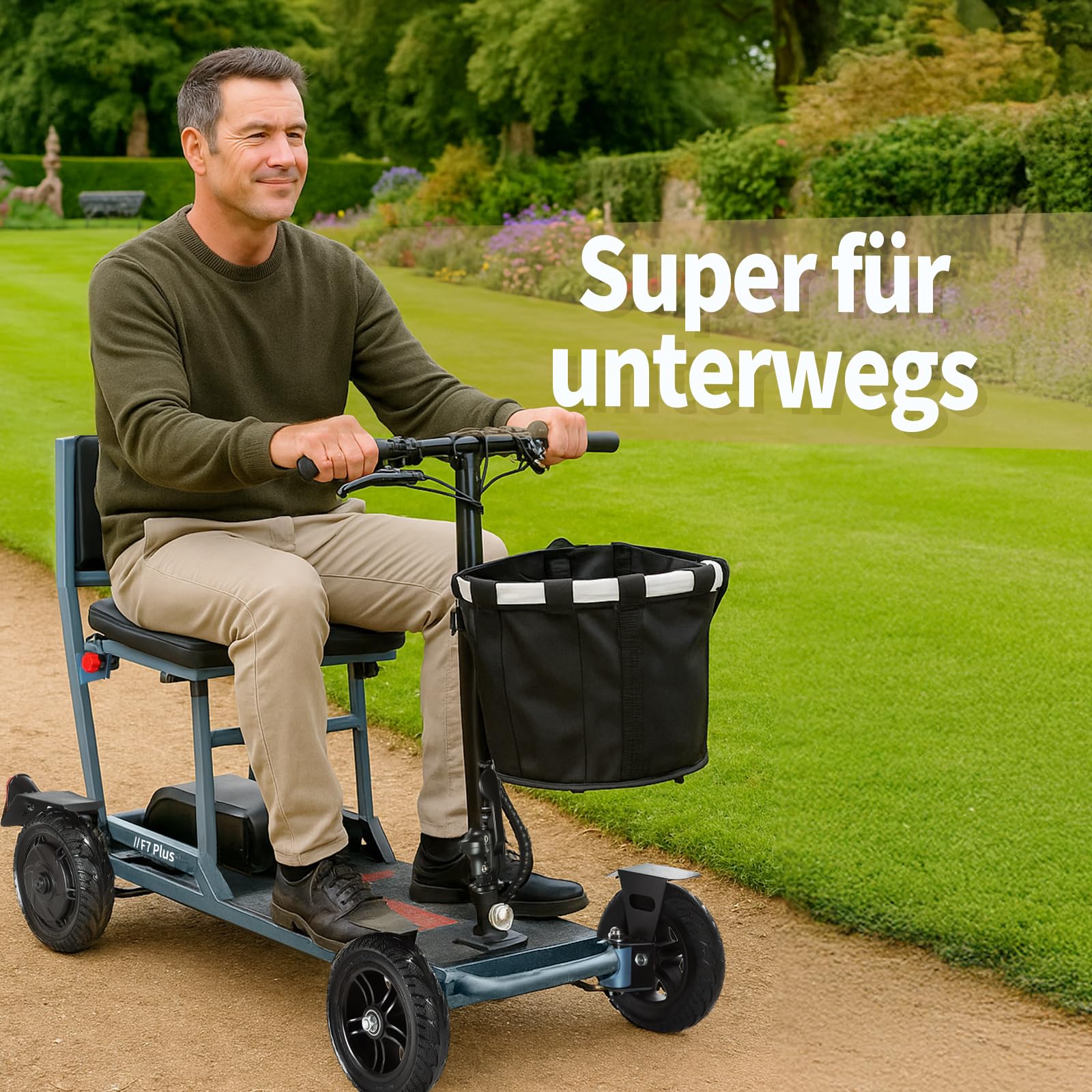 Elektromobil Klappbar für Senioren, 60Km Seniorenmobil leicht, einfach aufzubauen und schnelles Aufladen, Stabiler Mobilitätsroller mit 4 Räder (Blau)