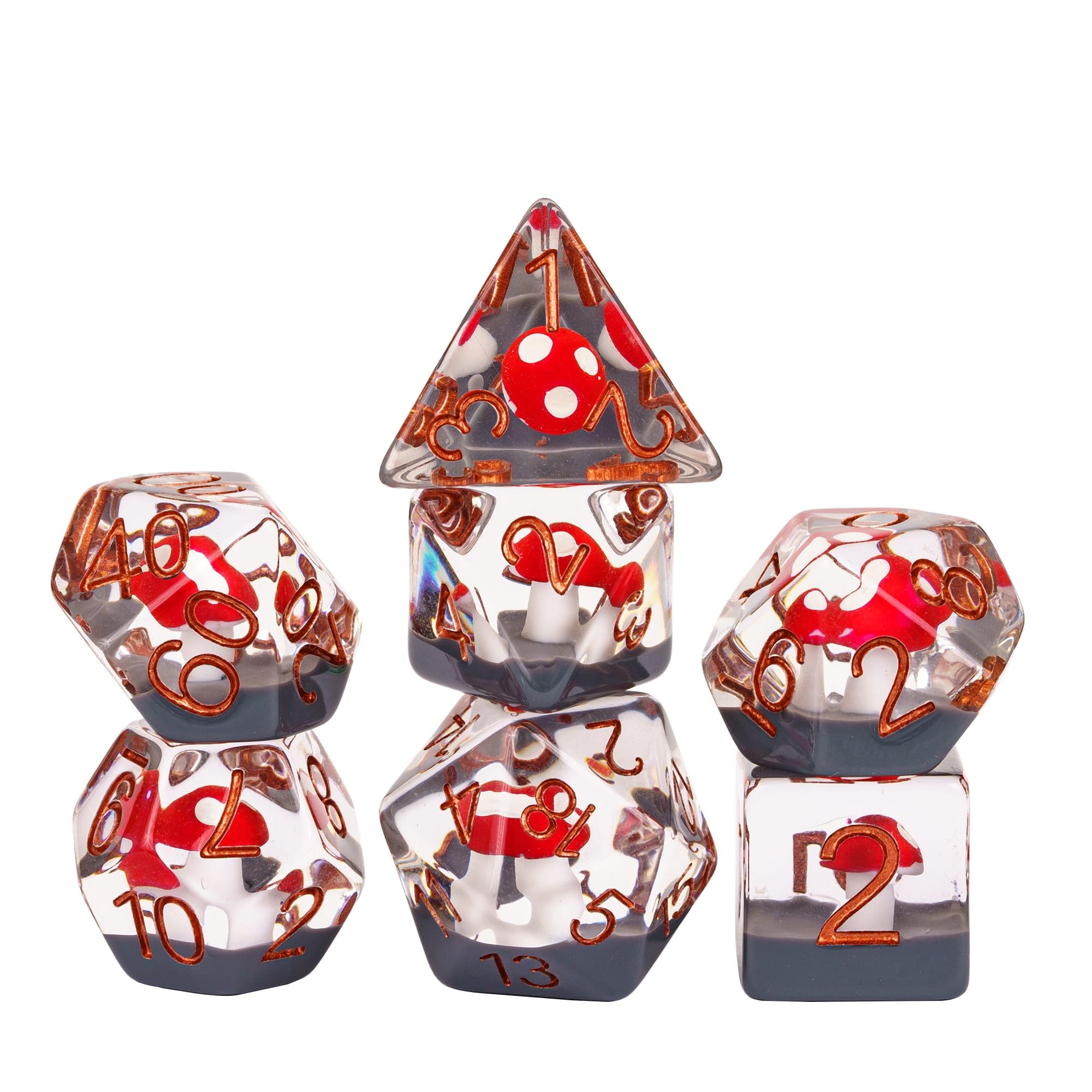 Cusdie 7-Piece Polyhedral DND Dice, D&D Dice Set for Dungeons and Dragons Role Playing Games RPGs(Red Mushroom)