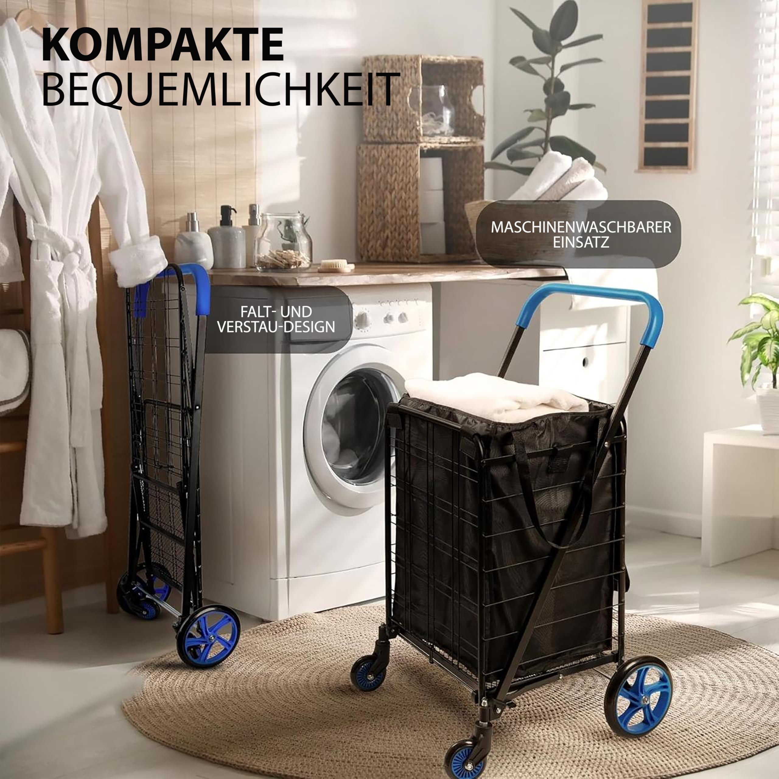SereneLife Einkaufstrolley Klappbar & Treppensteiger, Einkaufswagen- aus Metall, Shopping Trolley- 50Kg mit Schwenkbare Räder, Hackenporsche, Robuste Sackkarre, Shopping Cart- mit Abnehmbarem Liner