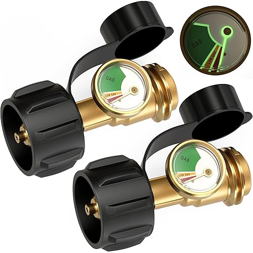 Propane Tank Gauge Level Indicator, Universal Propane Gauge for 5-40lb LP Tanks, Color Coded Gas Pressure Meter for BBQ, RV, Camper, Heater, Leak Detector, QCC1/Type1, Easy to Read, Durable (2 Packs)