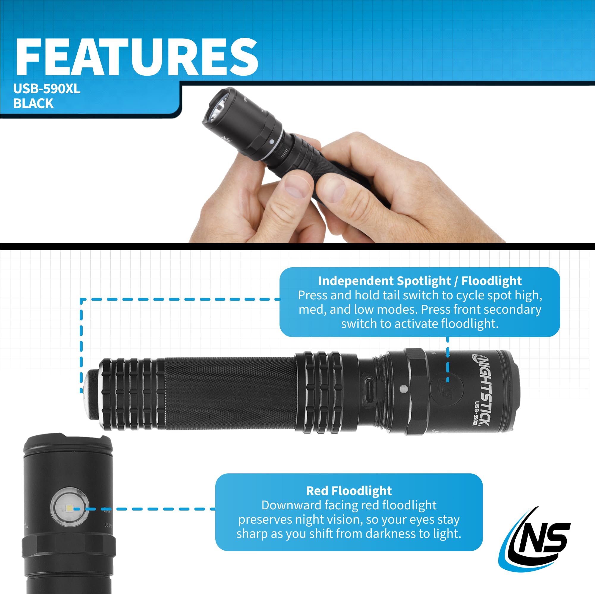 Amazon.com: Nightstick USB-590XL Dual-Light Flashlight - White