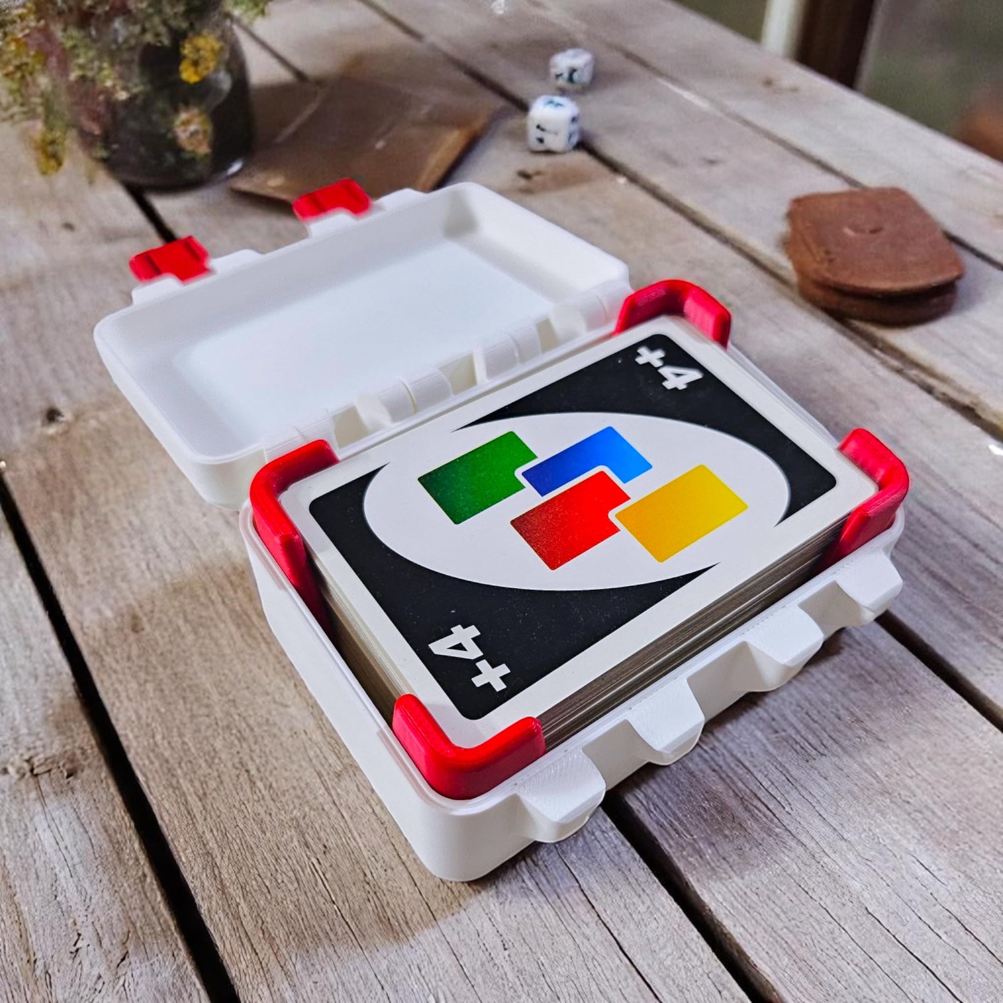 Plastic Card Game Storage Box with Snap On Locks, Inner Tray, Includes Deck, Multicolor, Durable 1
