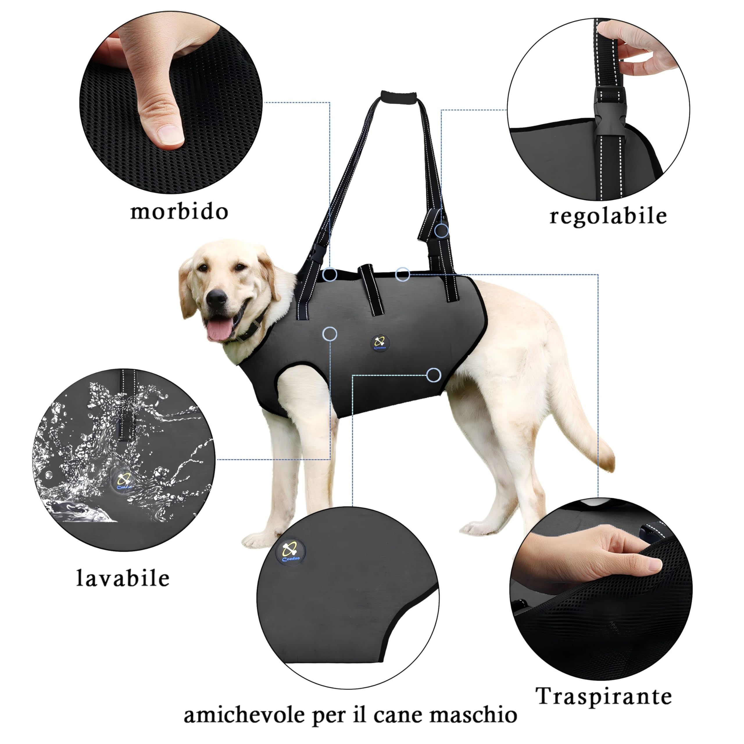 COODEO Dog Lift Harness, Imbracatura di Sollevamento per Cani, Sling di Supporto Regolabile per Cani Anziani, con Artrite o Perdita di Stabilità nella Camminata (Nero,XXL)
