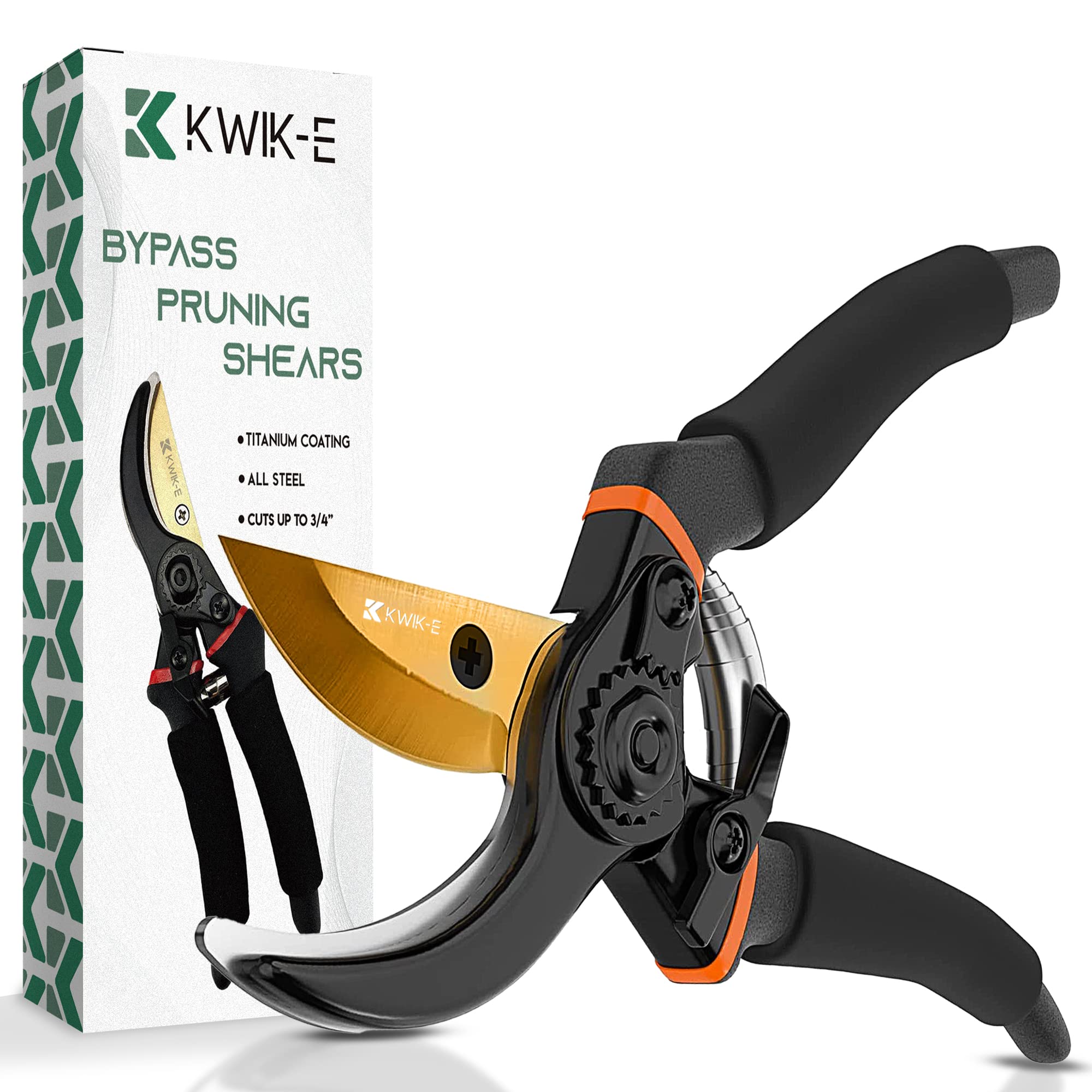 KWIK-E Heavy-Duty 8'' Bypass Pruning Shears, Premium Garden Scissors, Flower Cutter for Stems, Gardening tool - Cuts Branches and Flower Stems Up to 3/4'' in Diameter