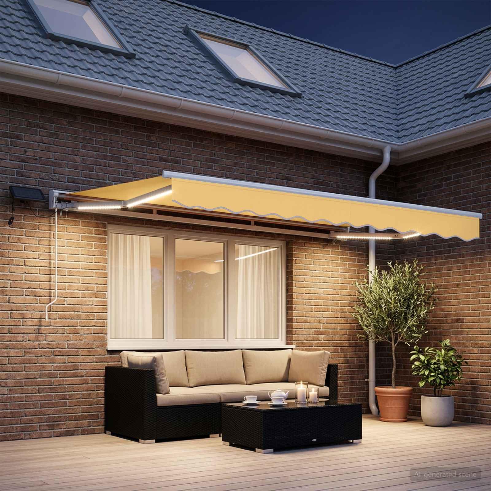 Tenda da Sole Manuale con LED, Alluminio, Sabbia, 4.5 x 3.5 m
