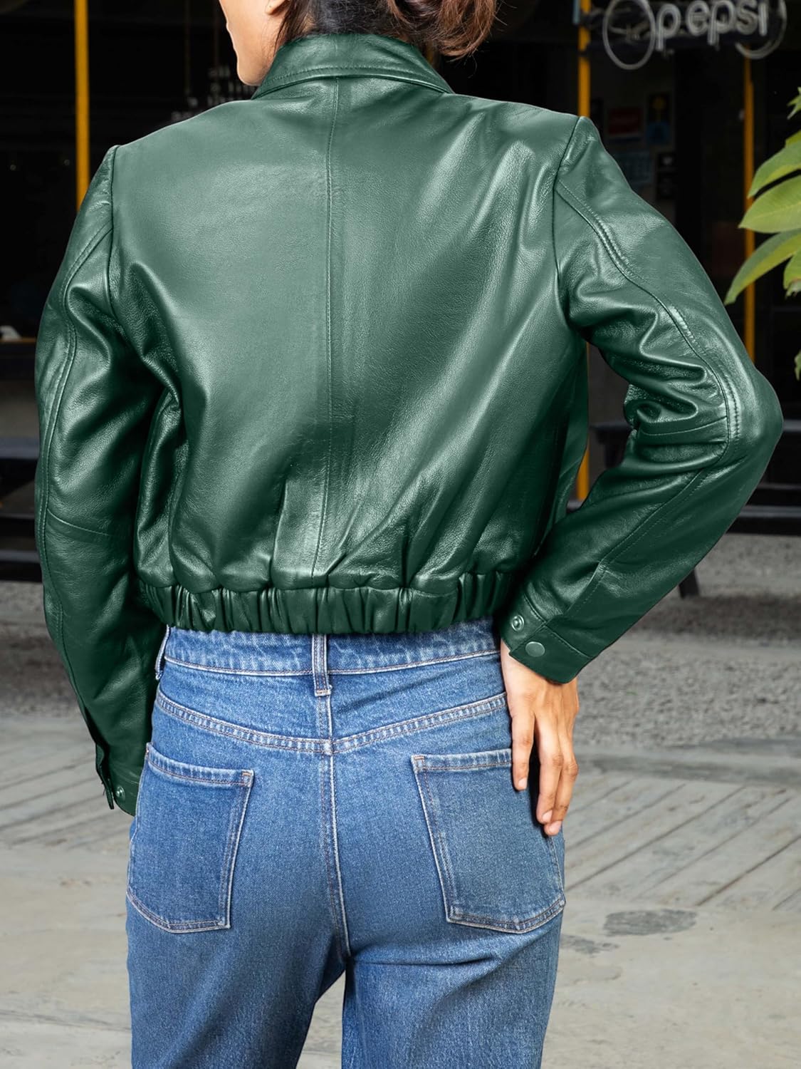 Jild Collar Button Front Cropped Leather Jacket Women- Moto Biker Womens Short Shirt Jacket Crop Party Jacket