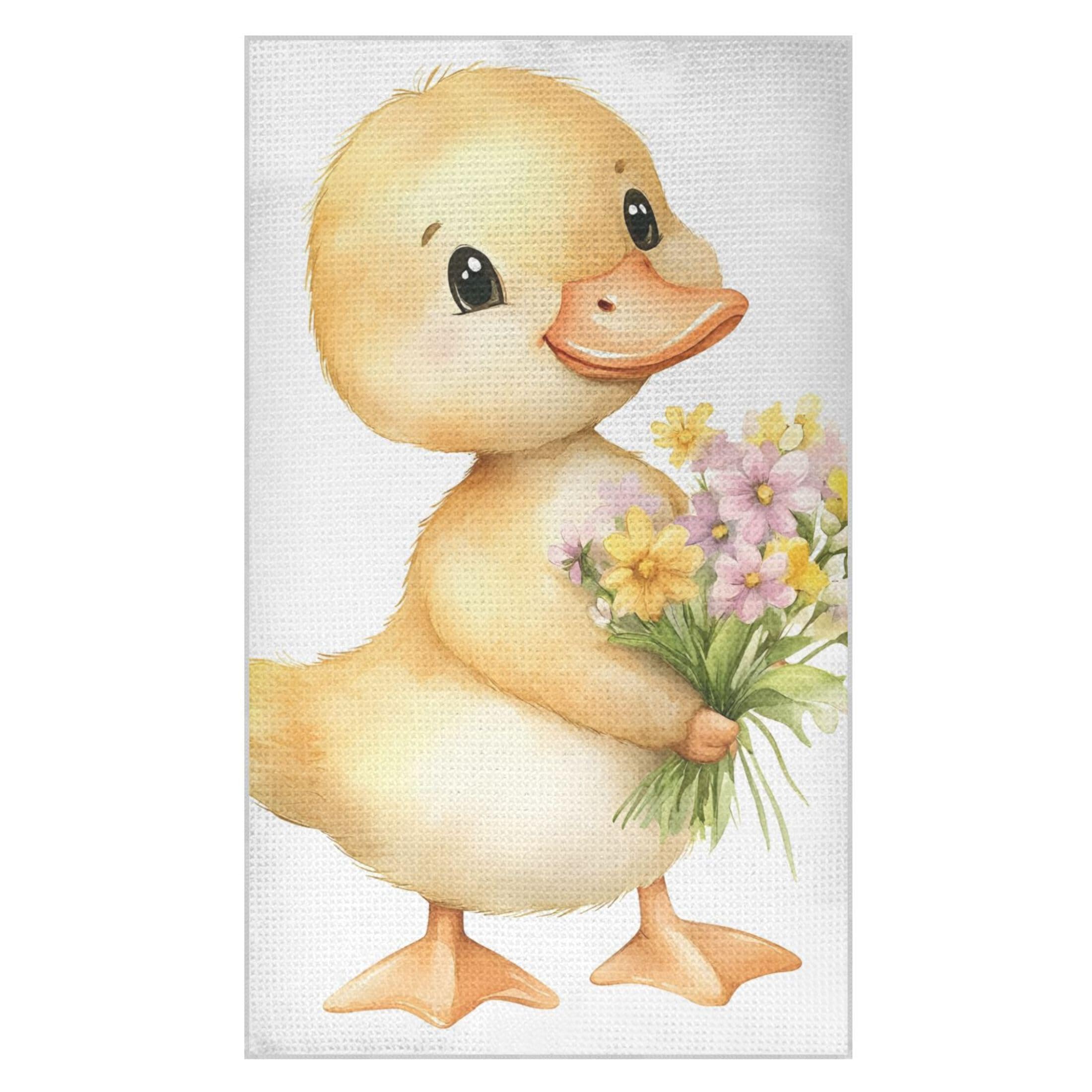 Kutsu Cute Duck Holding Flower Waffle Weave Kitchen Towels Absorbent Quick Drying Dish Towels for Kitchen, Decorative Tea Towel, 18x30 in