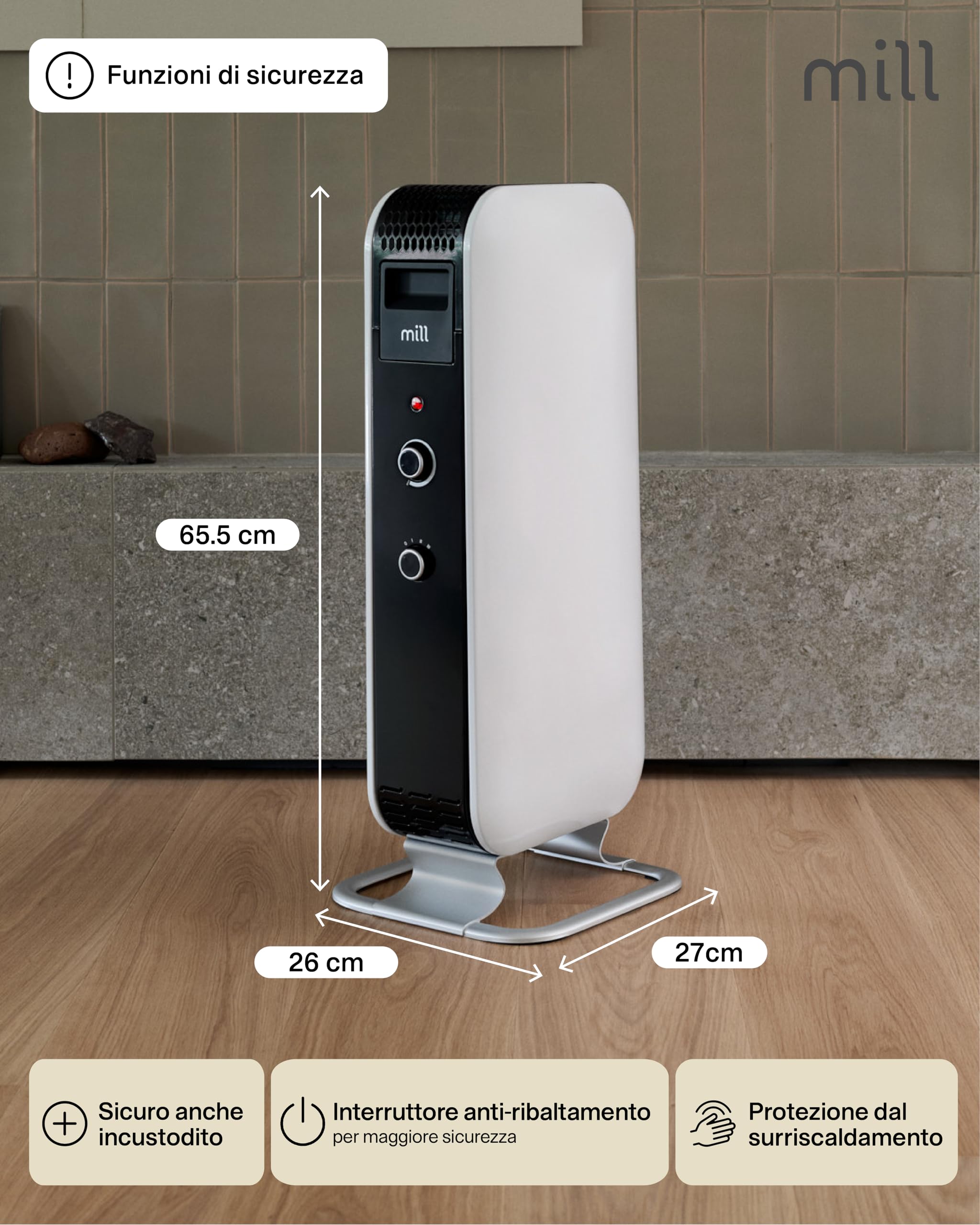 Mill radiatore al olio Norvegese Mill Gentle AIR AB-H1000MEC, 1000W, riscalda ambienti fino a 21mq. (Bianco, 12-16 m² - MEC)