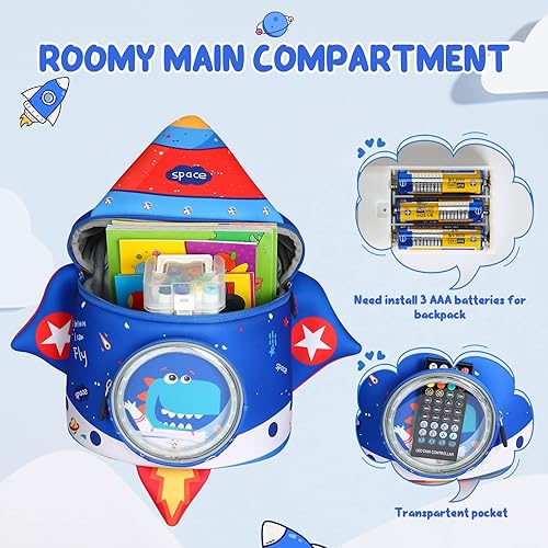 Miniatura 4 de yisibo Mochila de dinosaurio para niños y niñas, ligera, impermeable, preescolar, viajes, para niños y niñas, para niños de 2 a 7 años