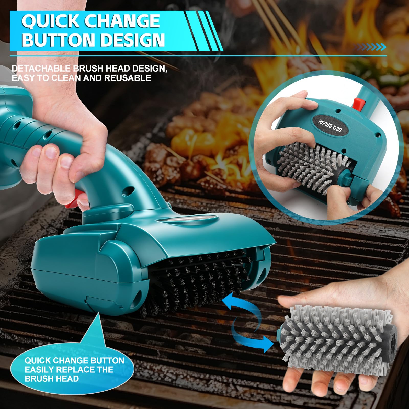 Brosse électrique sans Fil Barbecue pour Makita 18 V (sans Batterie) | Roadtime brosse de nettoyage avec 2 têtes de Brosse rotative à 360° pour barbecue, salle de bain, cuisine