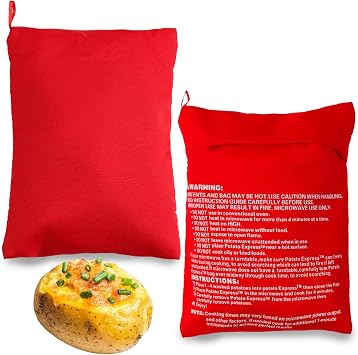 2 Packs Baked Potato Microwave Bag, Microwave Potato Bag Reusable Baked Potatos Pouches Cooker Potatos Bags for Microwaves Fast Even Heating Quick Easy Kitchen Gadget Red