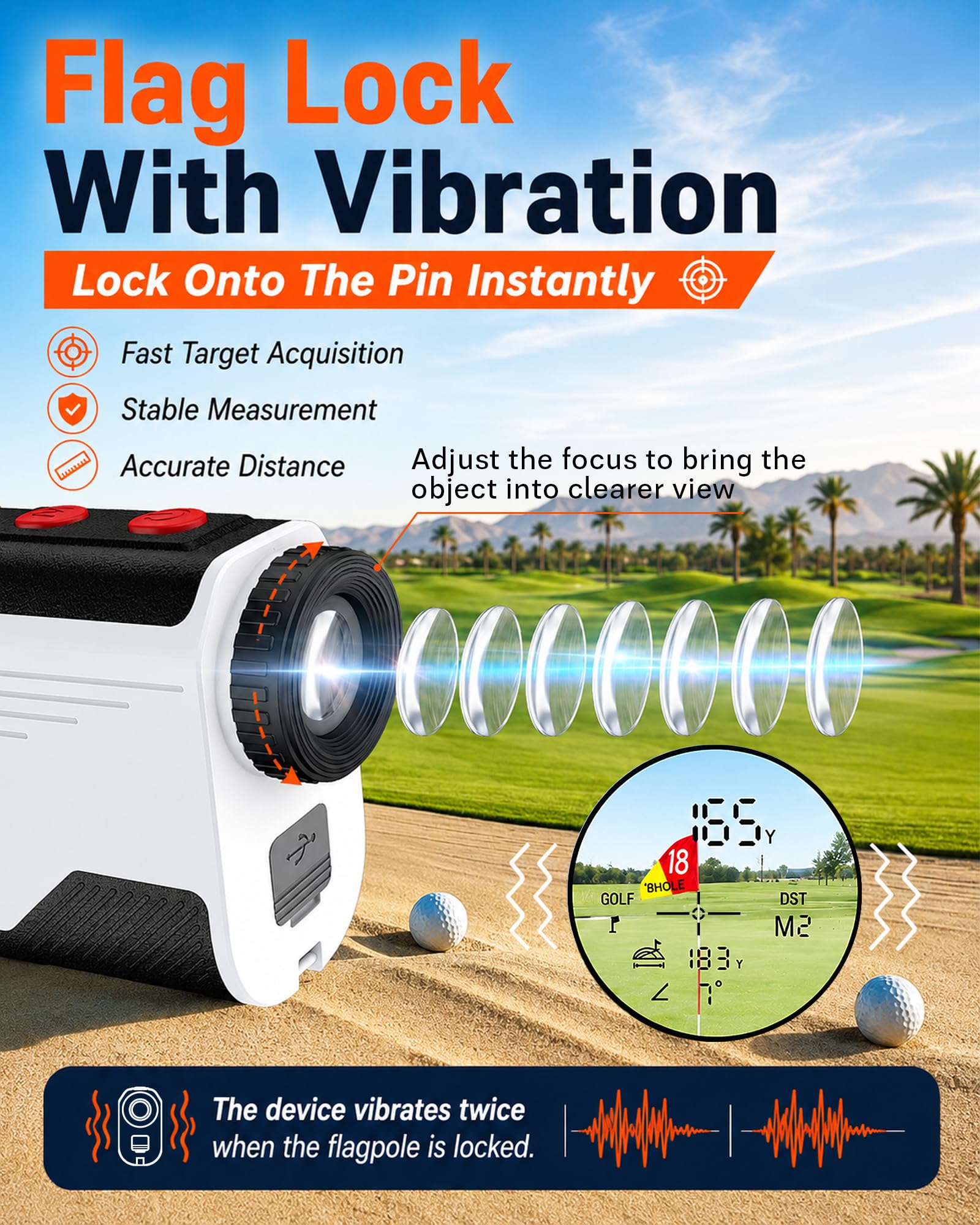 Telémetro de golf con pendiente, 1300/1500 yardas, buscador láser para golf y caza, aumento 7X, vibración de bloqueo de bandera de alta precisión, recargable, impermeable IP54, tira magnética