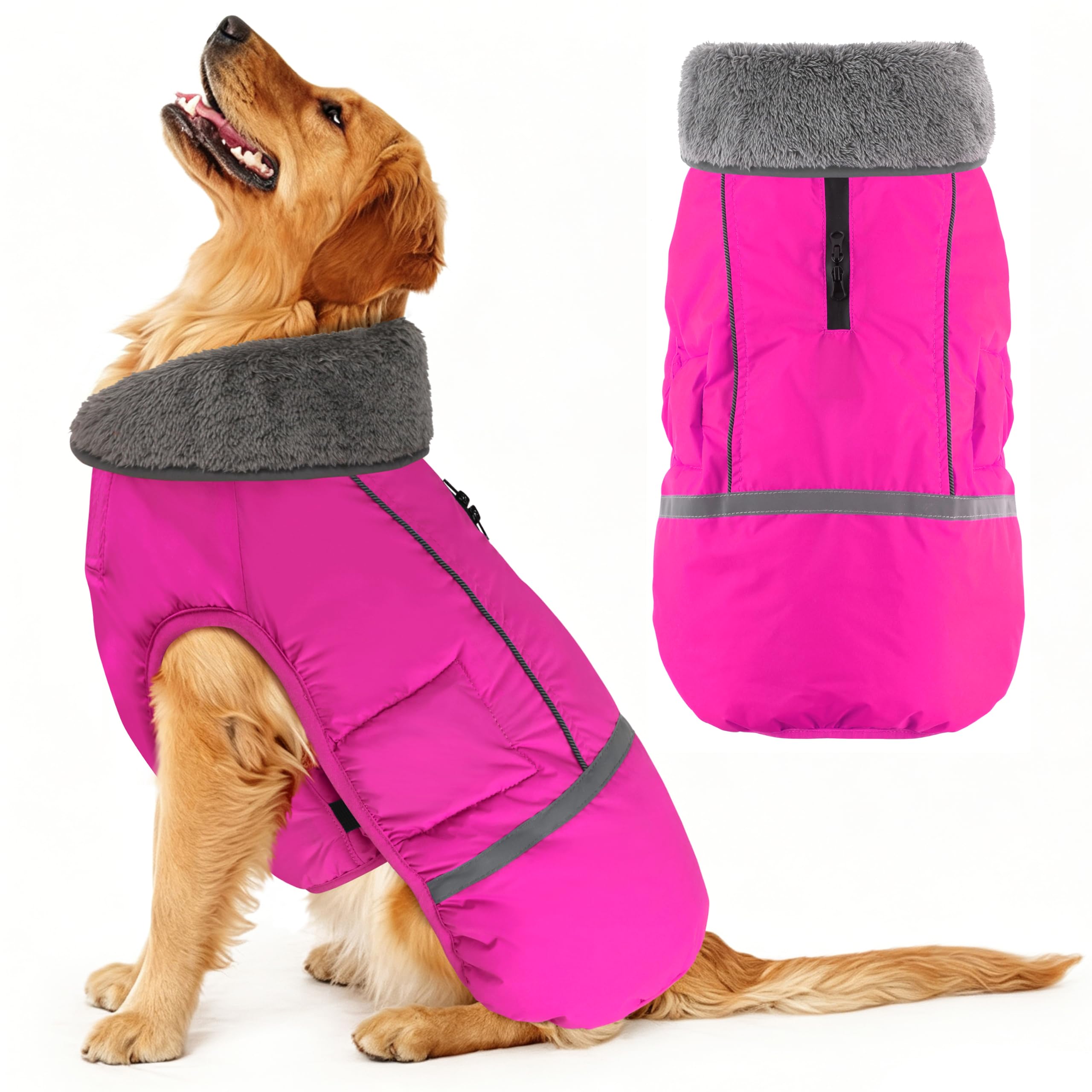 Dogcheer Winter-Hundemantel, wasserdichte Hundejacke, Verstellbarer Hunde-Wintermantel mit Schnalle, reflektierende Hunde-Schneejacke, warm, gemütlich, Fleece-Weste, Rollkragenpullover für kleine,