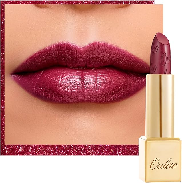 OULAC Metallic Shine Glitter Lipstick, Wine Red High Impact Lipcolor, Lightweight Soft and Ultra Hydrating, Long Lasting, Vegan & Cruelty-Free, Full-Coverage Lip Color 4.3 g/0.15 One Last Kiss (14)