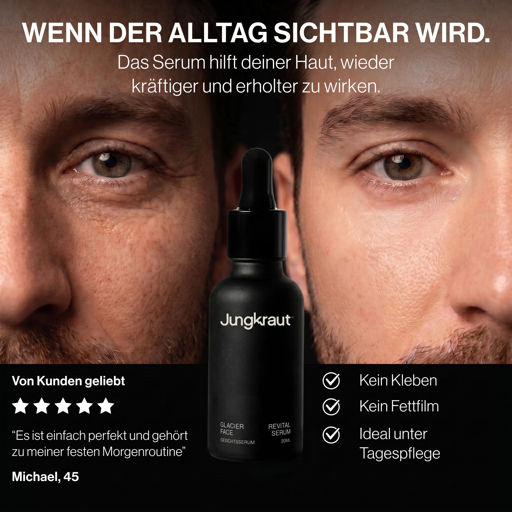 Glacier Revital Gesichtsserum für Männer 30ml, Retinol Vitamin C Hyaluronsäure, All-in-One Anti-Aging, feine Linien Falten Poren, natürlich vegan, Swiss made
