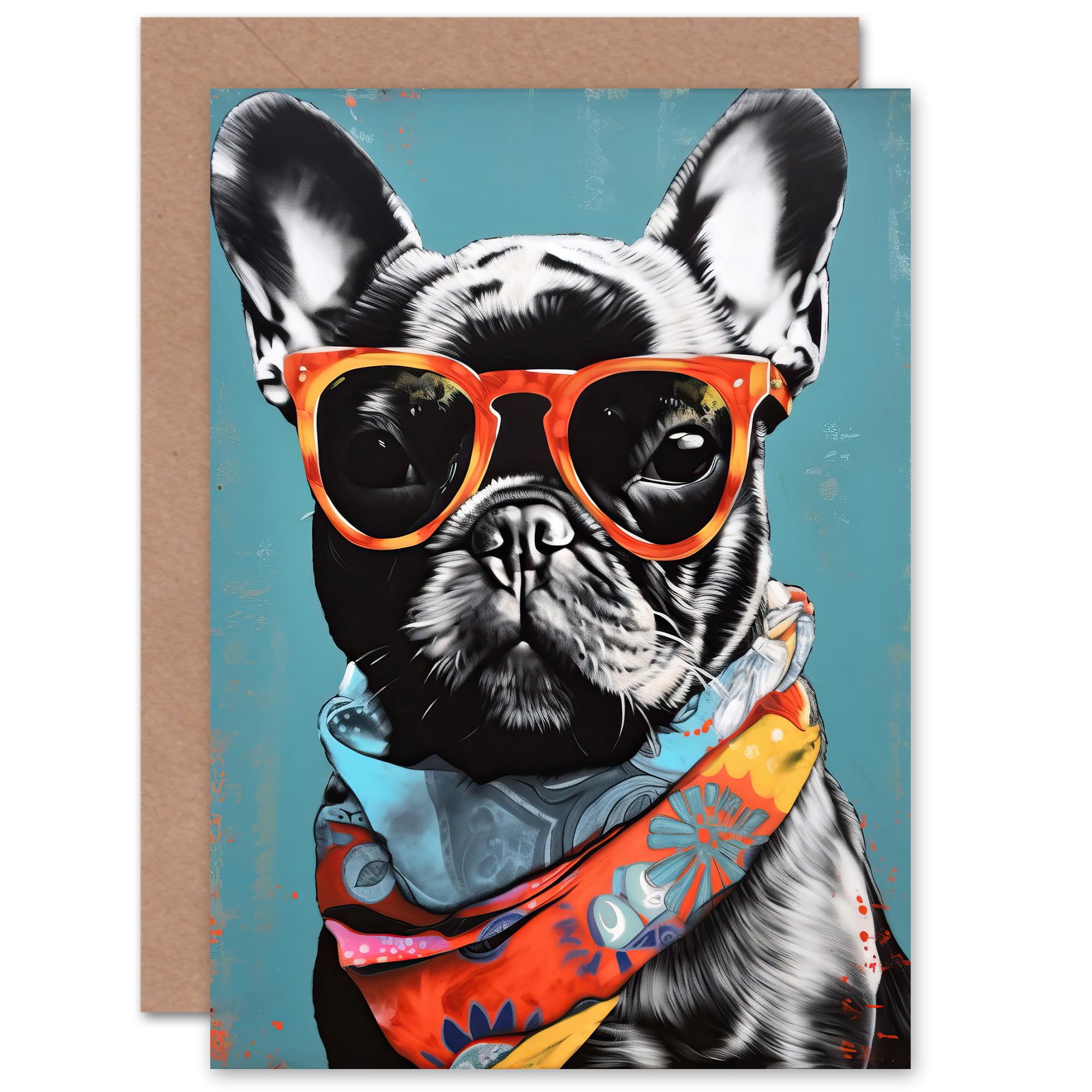 Artery8 Bulldog and Bandana Sunglasses Fun for Him or Her Man Woman Birthday Thank You Congratulations Blank Art Greeting Card