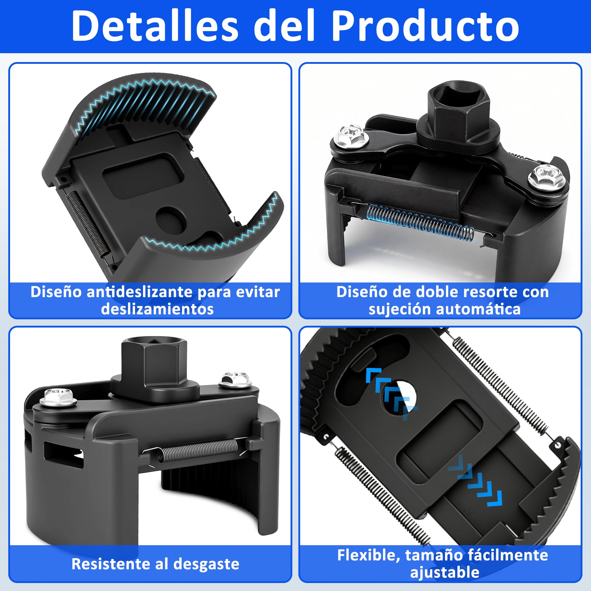 Xahpower Llave Filtro Aceite Universal 60mm-80mm, Antideslizante y Ajustable, Herramienta para Reemplazo del Filtro de Aceite en Vehículos Pequeños y Medianos — view 5