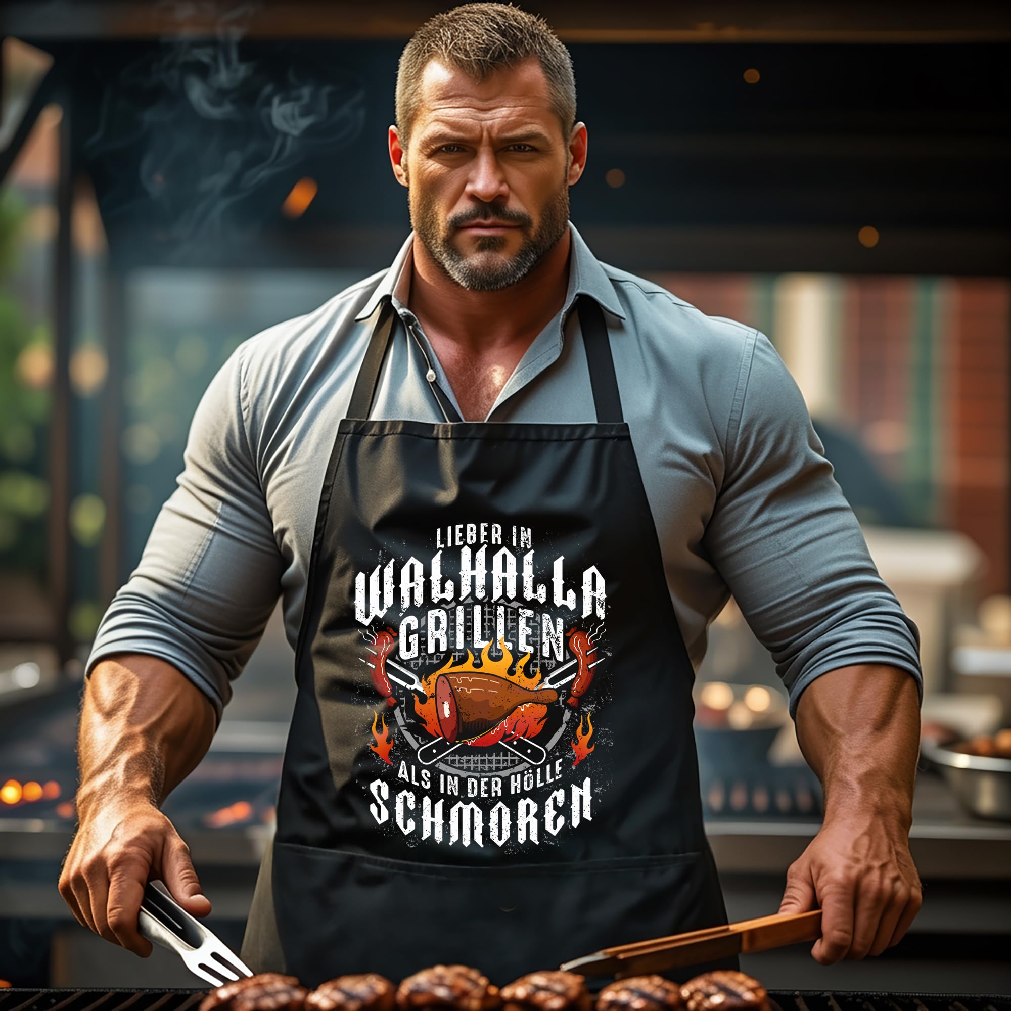UGLYSHIRT Grillschürze In Walhalla Grillen | Wikinger Kochschürze für Männer und Frauen Vatertagsgeschenk Vikings Apron Odin Geschenke zum Vatertag