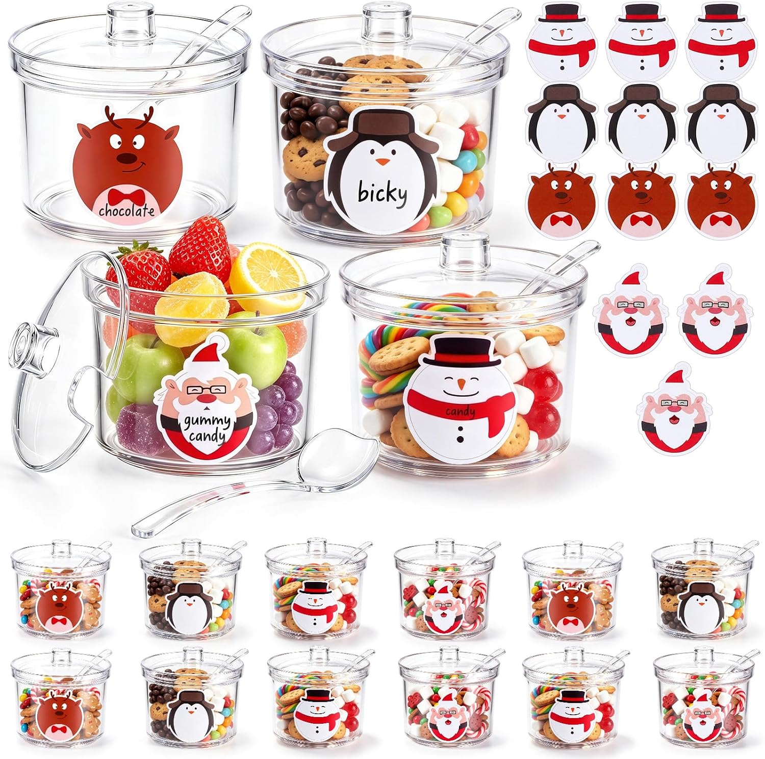 Tioncy 12 Pcs Christmas Hot Cocoa Bar Supplies Sugar Bowls with Lid Spoon