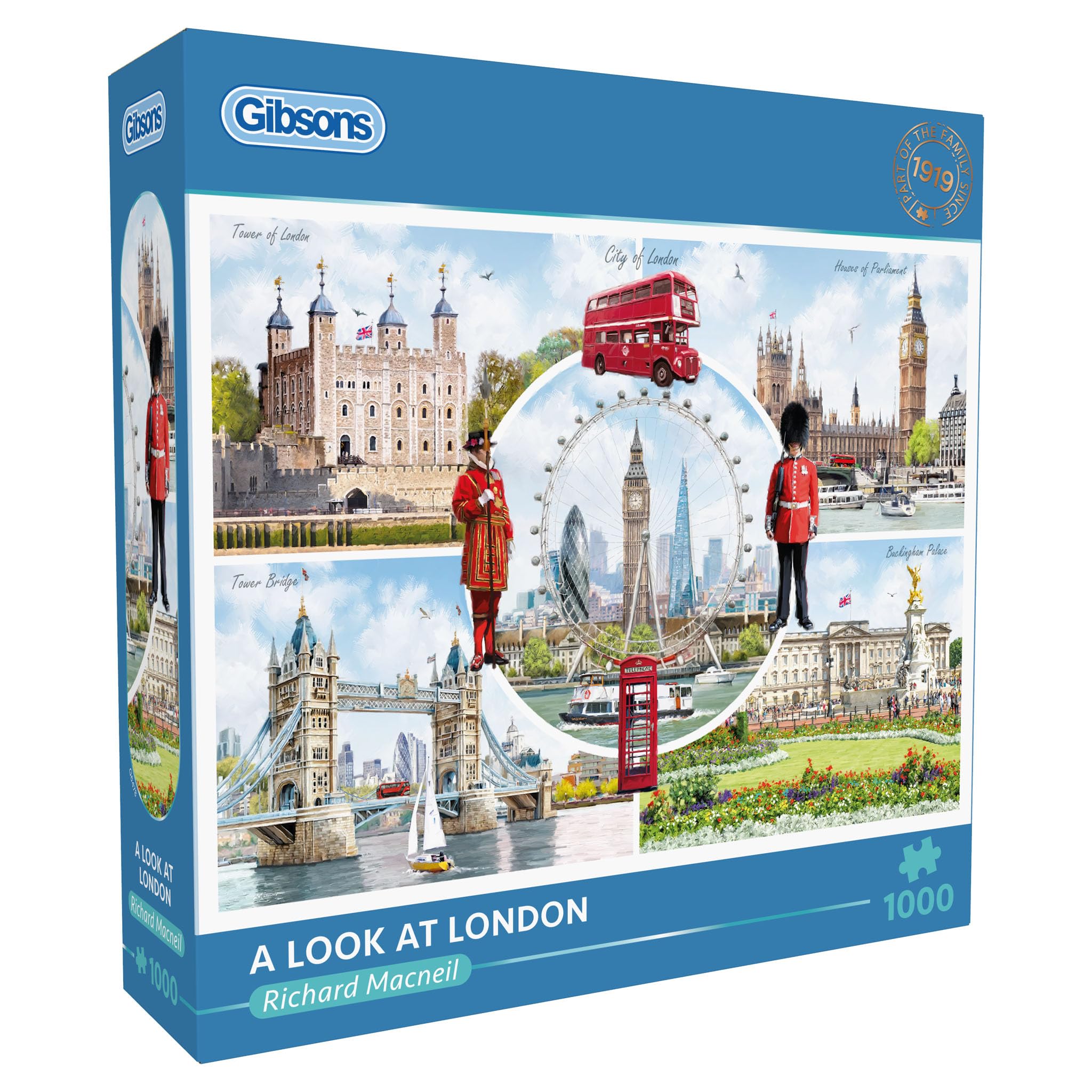 Gibsons A Look at London 1000 Piece Jigsaw Puzzle for Adults - 5 Iconic London Landmarks by Richard MacNeil - Premium Sustainable Puzzle Made in the UK/EU - Great Gift
