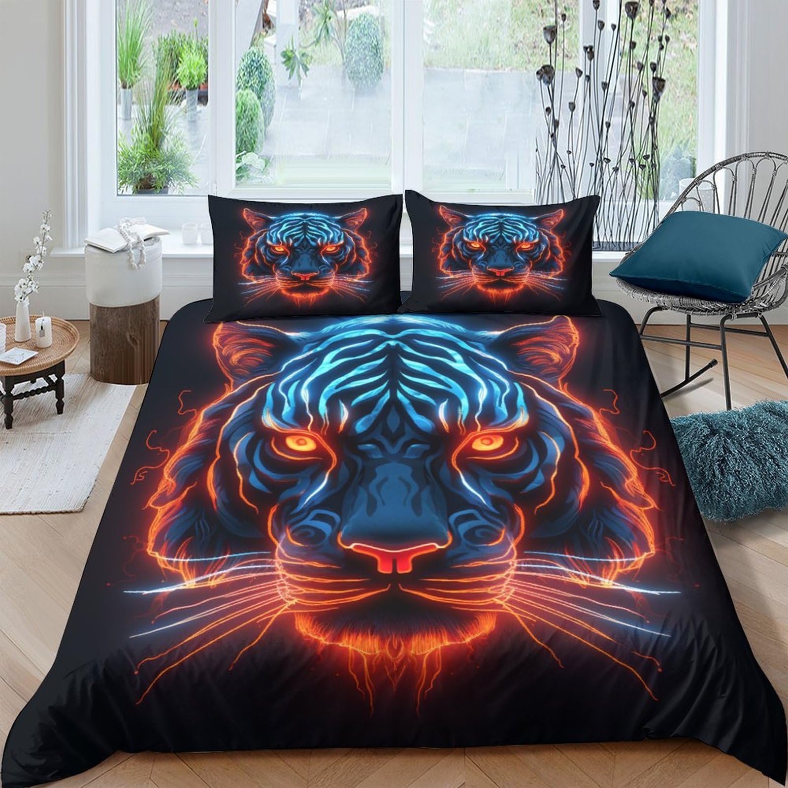 Housse de couette tigre microfibre anti-plis fermeture éclair