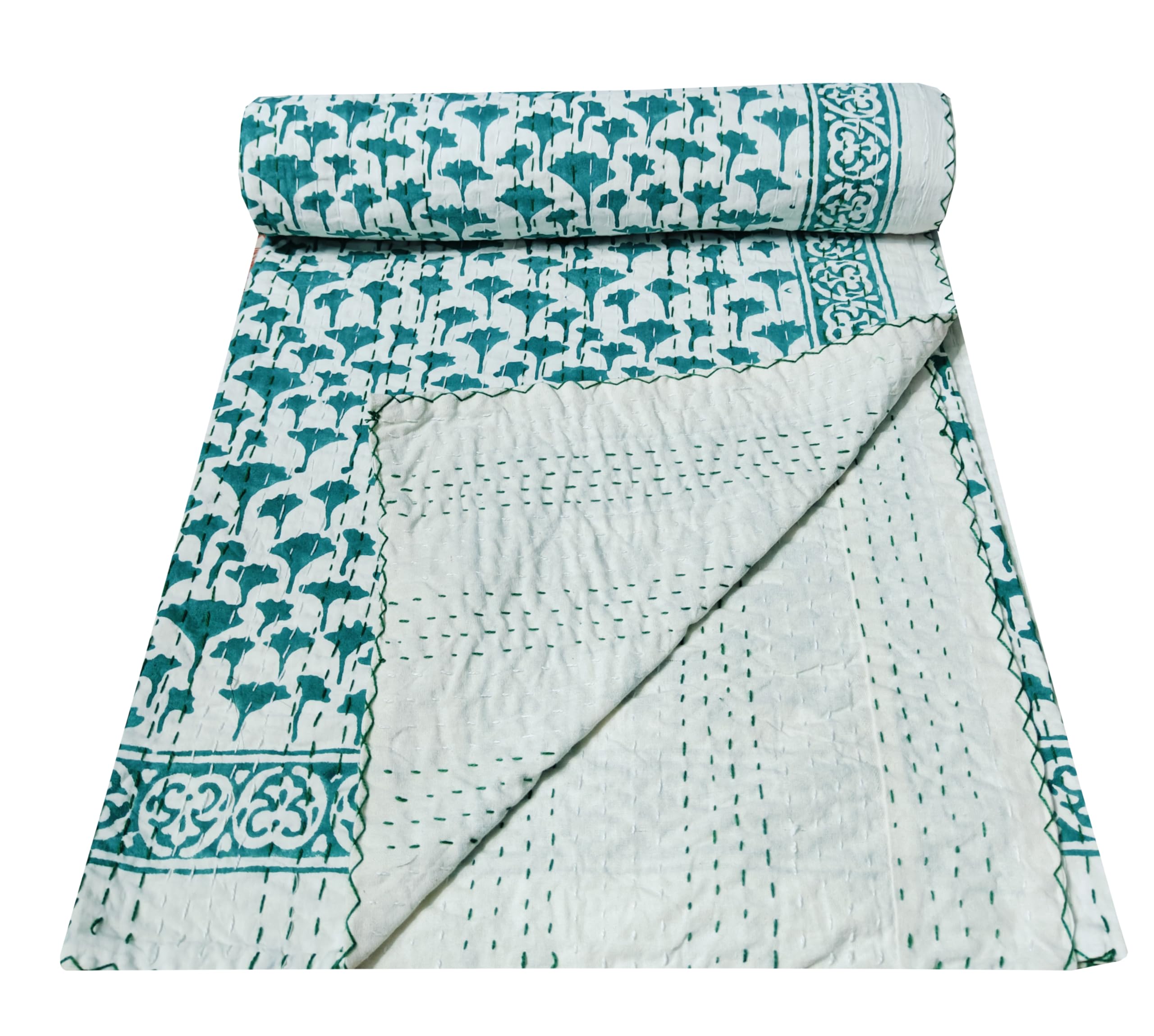 Kalap Indian Cotton Kantha Quilt Hand Block Print Twin Quilt Kantha Bedspread Blanket Indian Kantha Single Size Quilt Boho Quilt Kantha Throw Twin 90 X 60 Inch (Block Print 1)