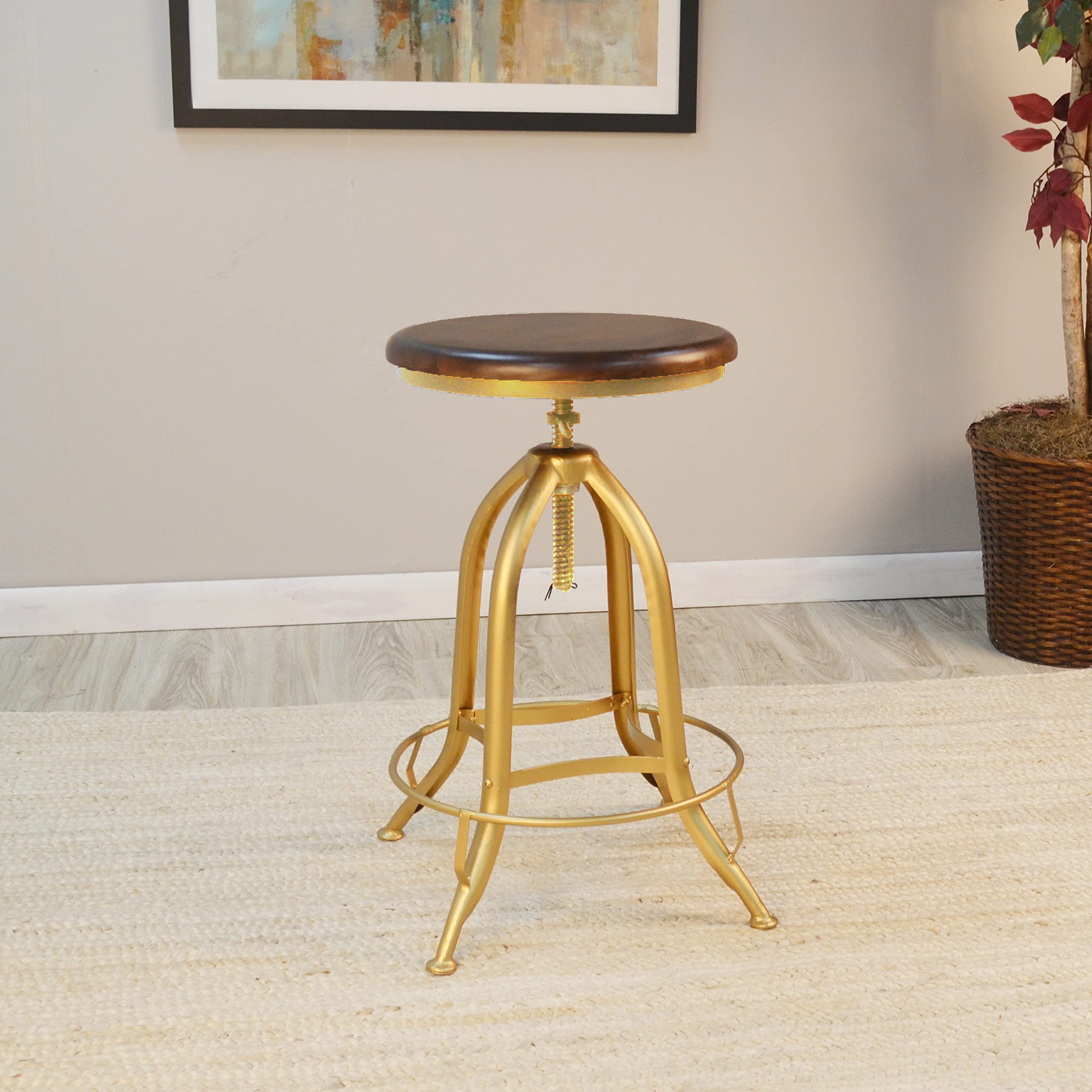 Carolina Chair & Table Carter Adjustable Stool. Elm/Gold