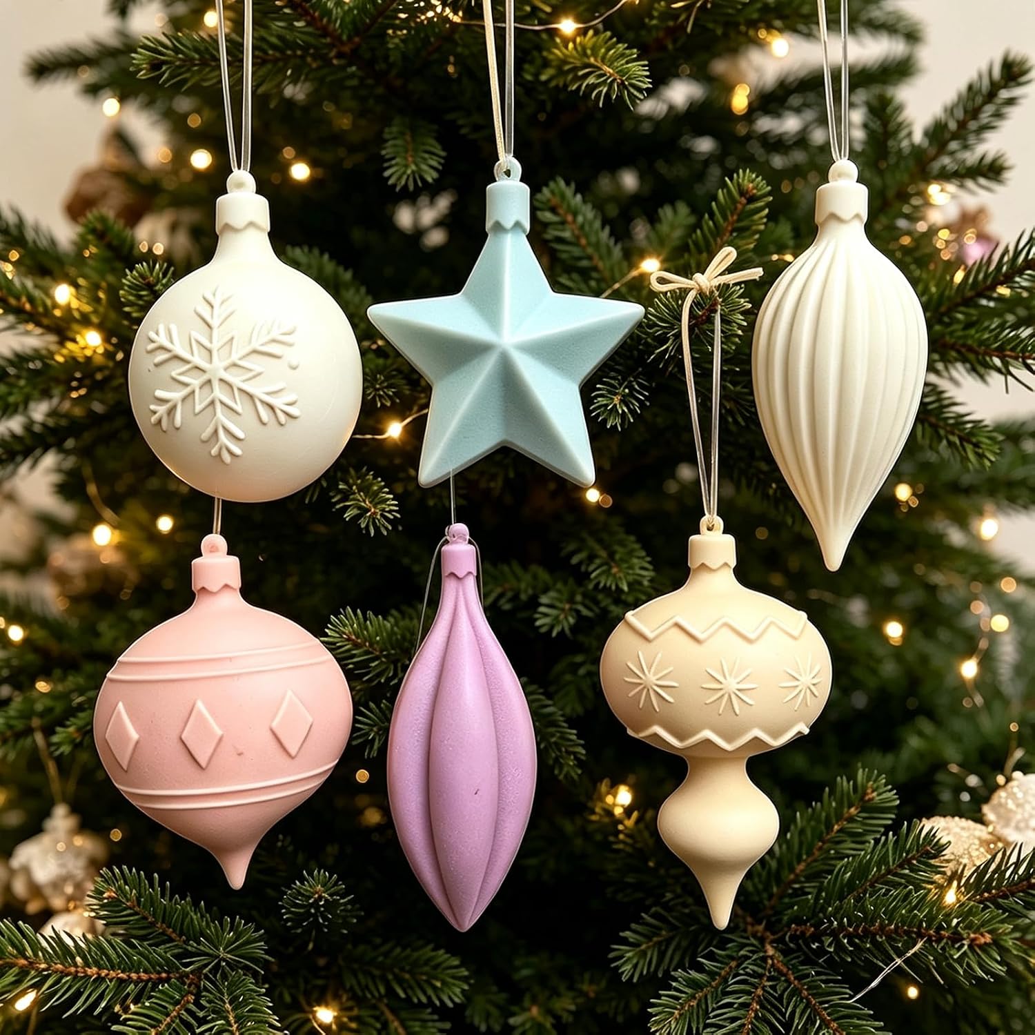 2‑Pack Christmas Bell Silicone Molds, 6 Cavities Christmas Snowflake Star Bell Soap Molds for Chocolate Cake Jello Christmas Tree Hanging Decor Plaster Cookie Xmas Holiday DIY Craft