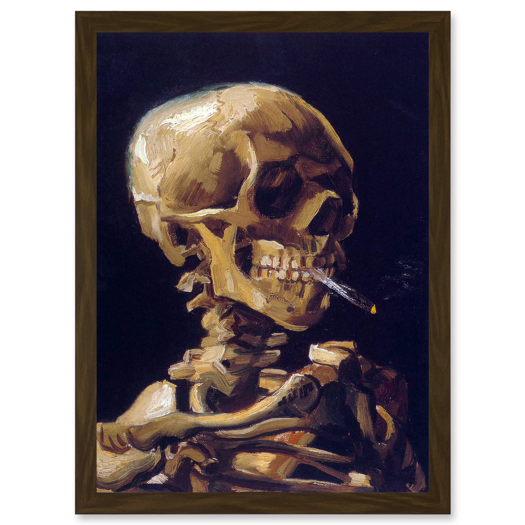Vincent Van Gogh Skull With Burning Cigarette Framed Wall Art Print - A4 Size - Artery8