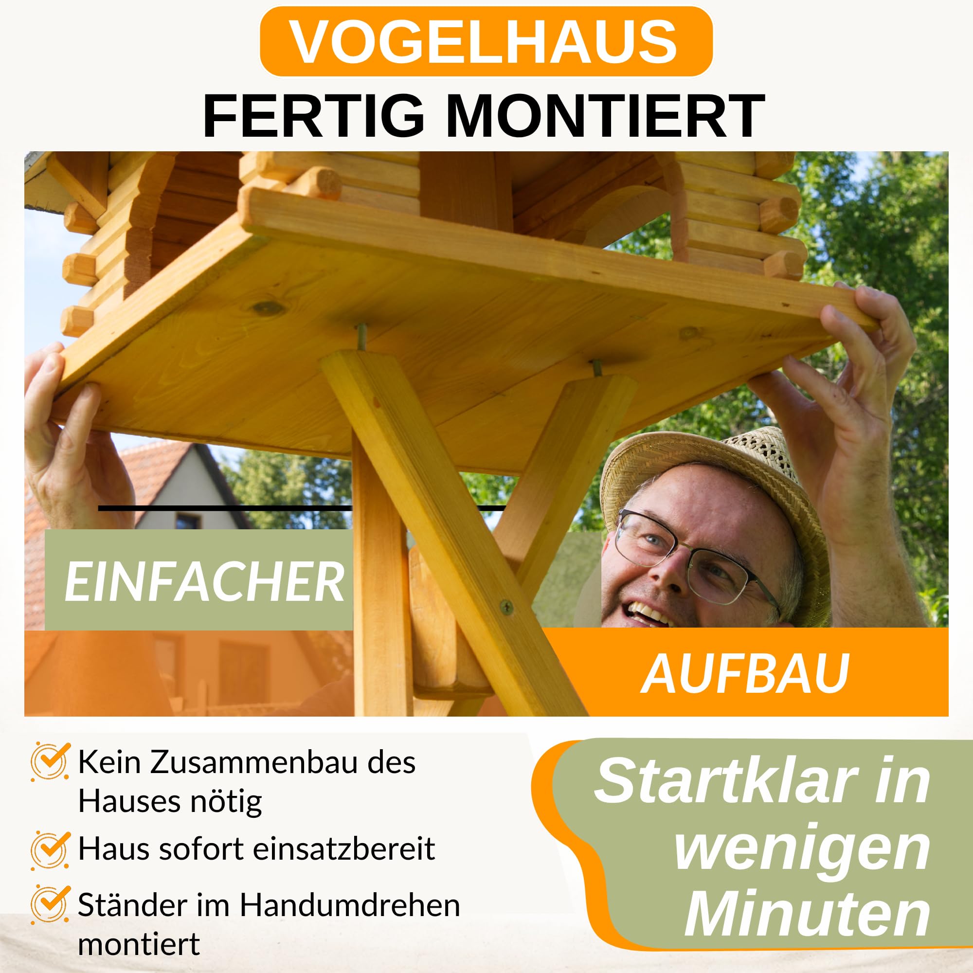 Deko-Shop-Hannusch Vogelhaus wahlweise mit Ständer und Solarbeleuchtung, Verschiedene Größen L - XXL, Futtersilo, wetterfestes Bitumendach (Größe Standard L, schwarz)