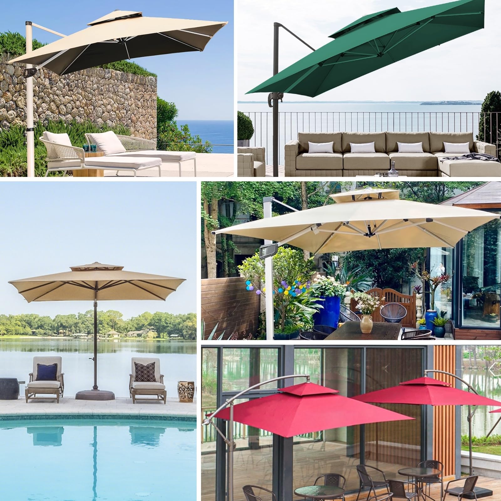300x300cm Toile de Rechange de Parasol Carré, Auvent de Rechange pour Déporté Parasol de Terrasse, Tissu de Rechange pour Parasol de Table D'extérieur, Jardin, Piscine(Wine Red)