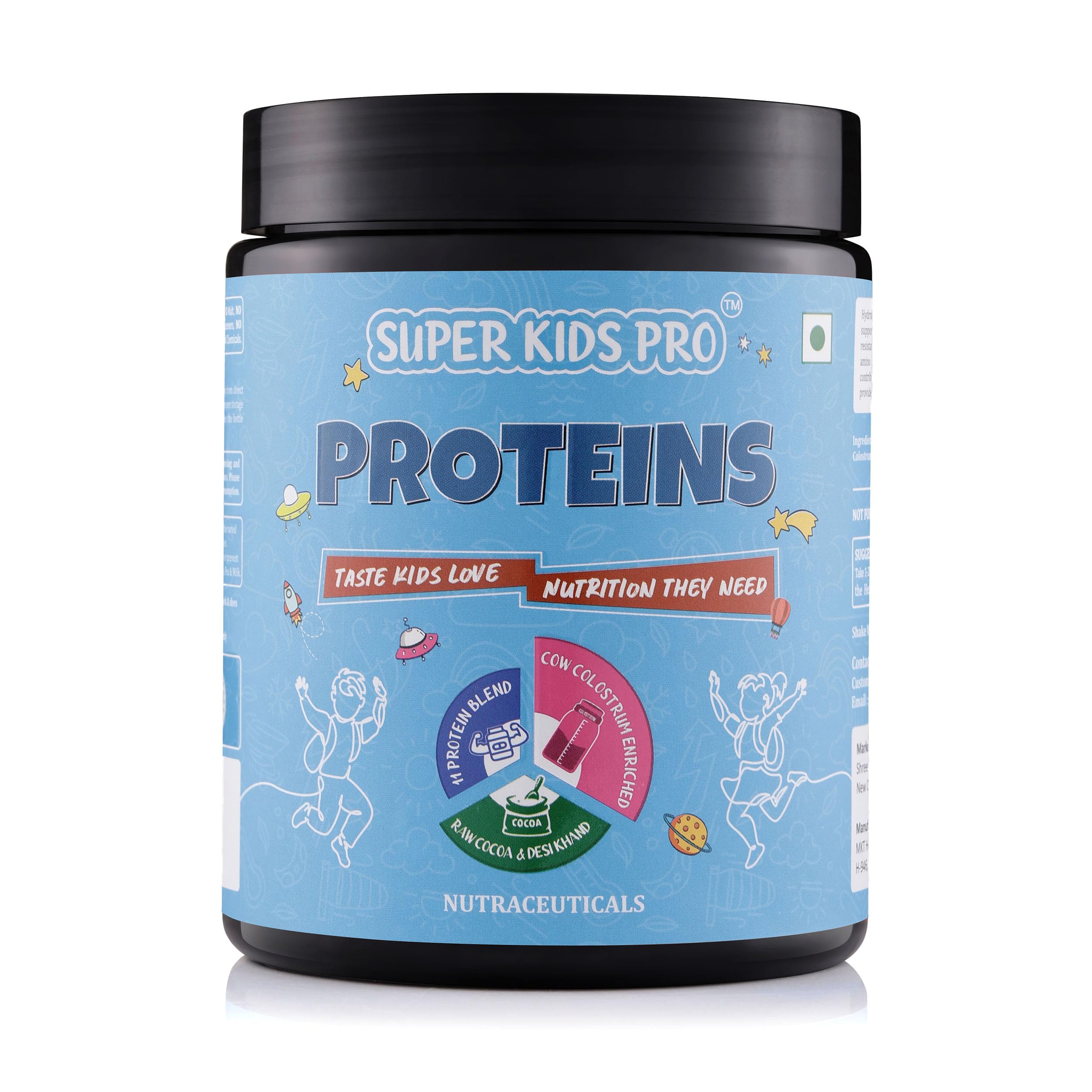 Super Kids Pro Proteins | Natural Protein Supplement for Kids (2-13yrs) | Whey, Pea, Rice & Soy Blend | Cow Colostrum Enriched | No Sugar, Flavored with Raw Cocoa | 300gm-image-22