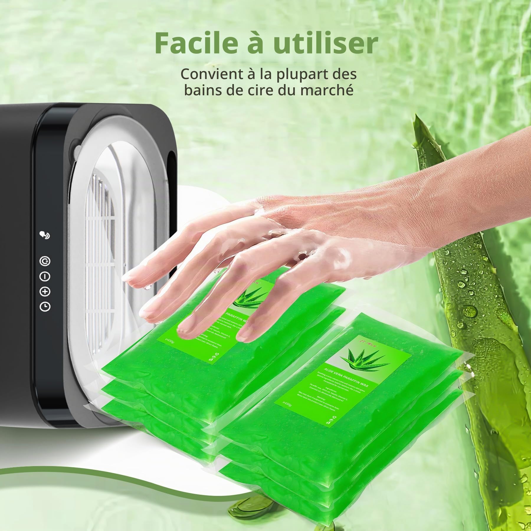 6 Packs Cire de paraffine, 2700g Recharge Aloe vera Blocs de cire de paraffine pour bain de paraffine mains et pieds, Soulage la fatigue musculaire, Hydrate et Nourrit