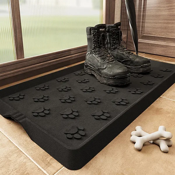 SUPENUIN Paw Pattern Multipurpose Boot Tray for Entryway Waterproof Rubber Mats for Dogs Shoe Mat Tray, Pet Food Mat