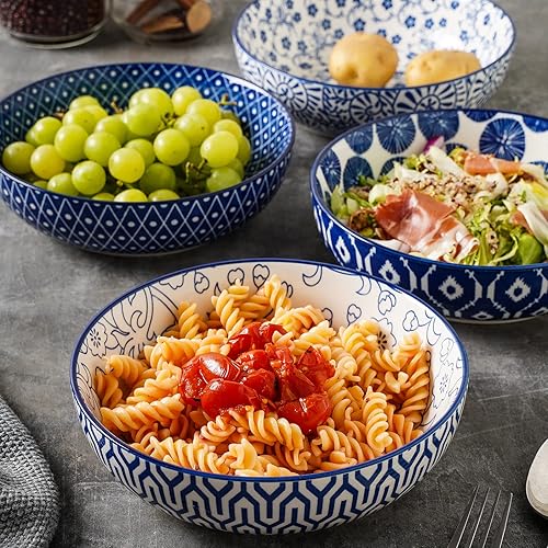 Miniatura 3 de Selamica Juego de 4 cuencos de cerámica para pasta de 50 onzas, cuencos grandes de ensalada de 8.6 pulgadas, cuencos de sopa de porcelana anchos y