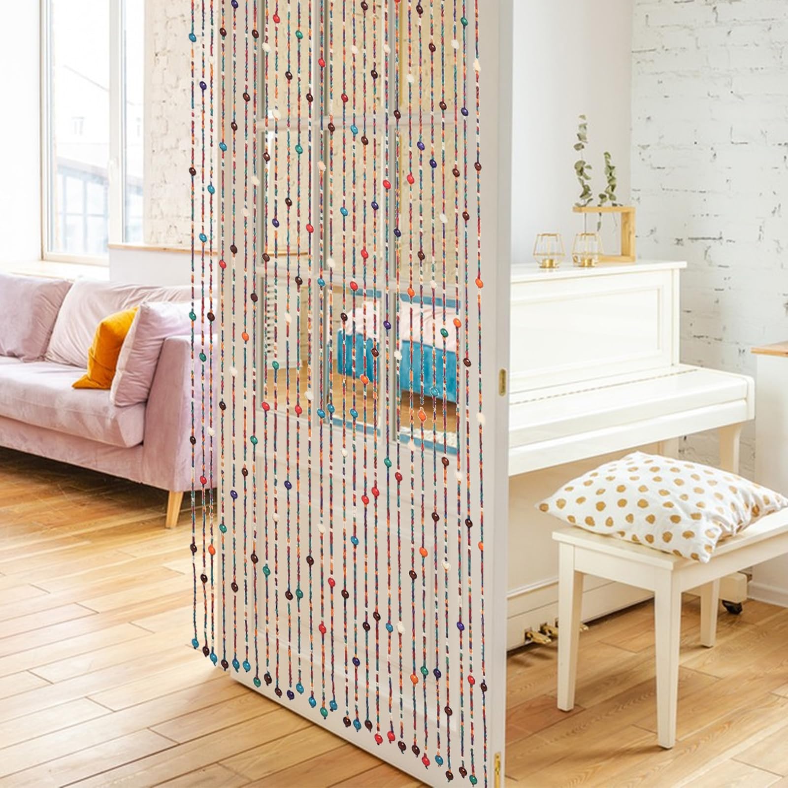 Rideau de porte en perles - Style bohème - En bambou - Convient pour fenêtres, portes, caravanes, comme décoration et moustiquaire - 90 x 190 cm