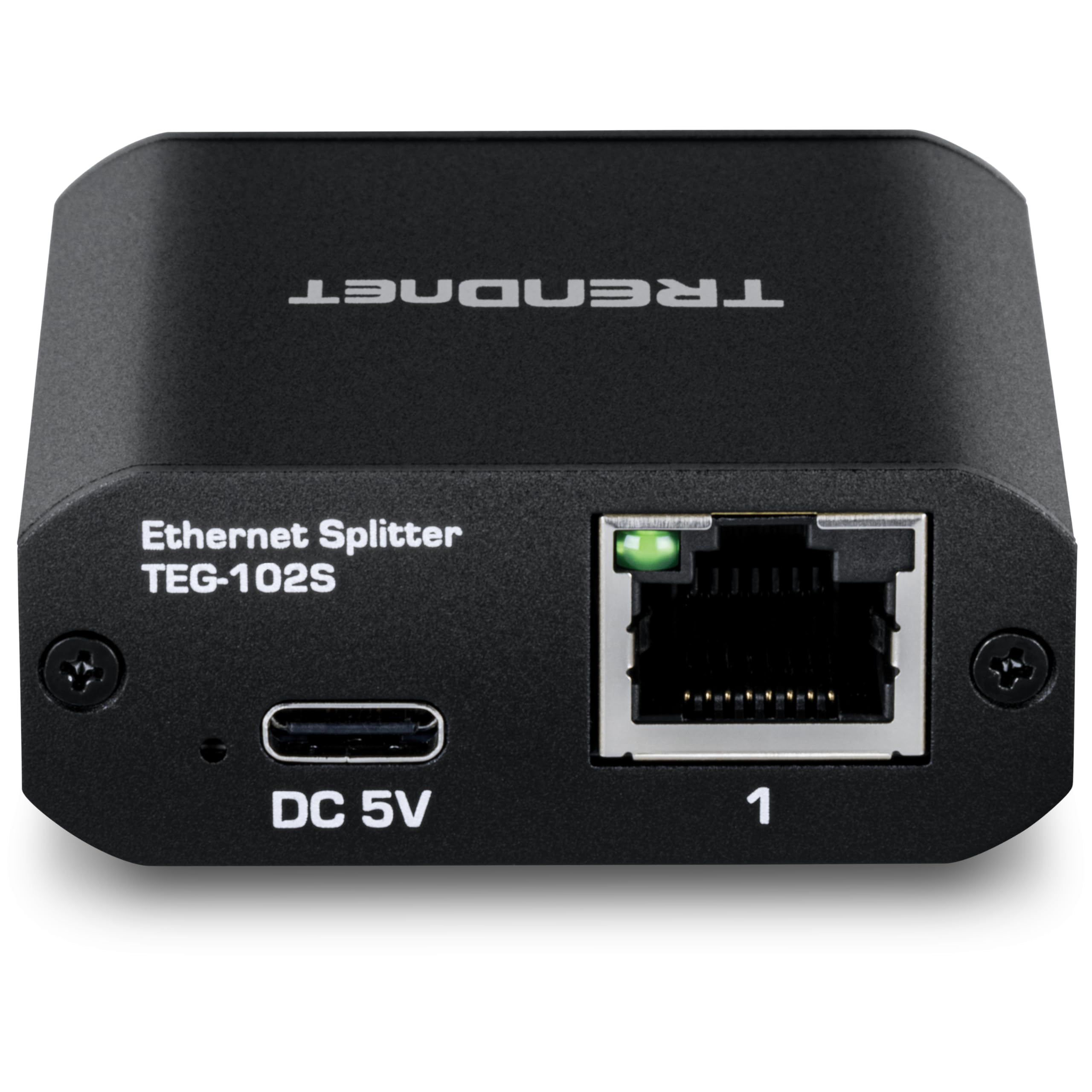 TRENDnet 2-portowy rozdzielacz gigabitowy z zasilaniem USB typu C, TEG-102S, dzieli jedno połączenie sieciowe na dwa, rozdzielacz Ethernet, kabel zasilający USB typu C w zestawie, zgodny z NDAA i TAA