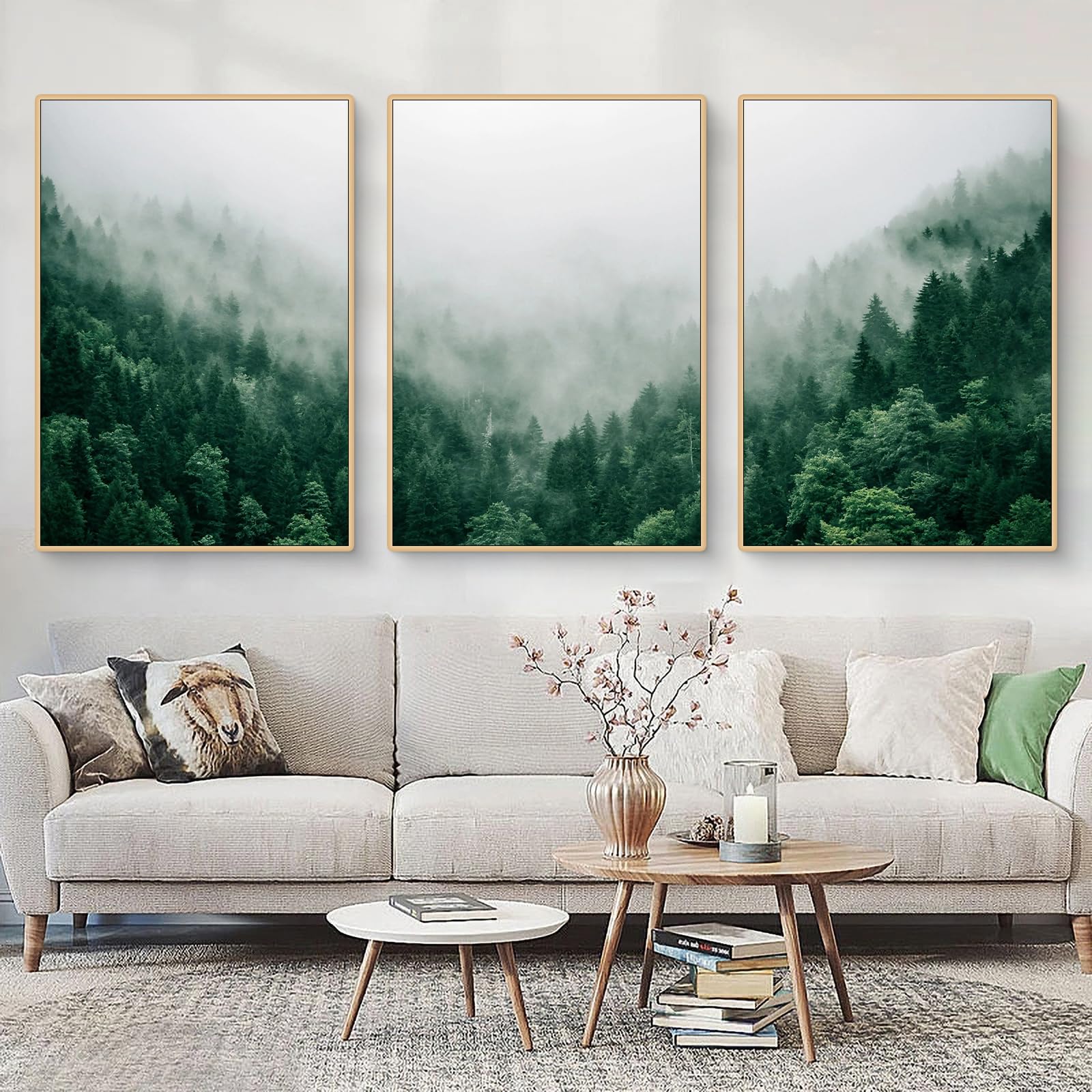 3er Poster Set Grüner Wald – Wandbilder Ohne Rahmen, 30 X 40 Cm, Ölleinwand, Für Wohnzimmer & Schlafzimmer