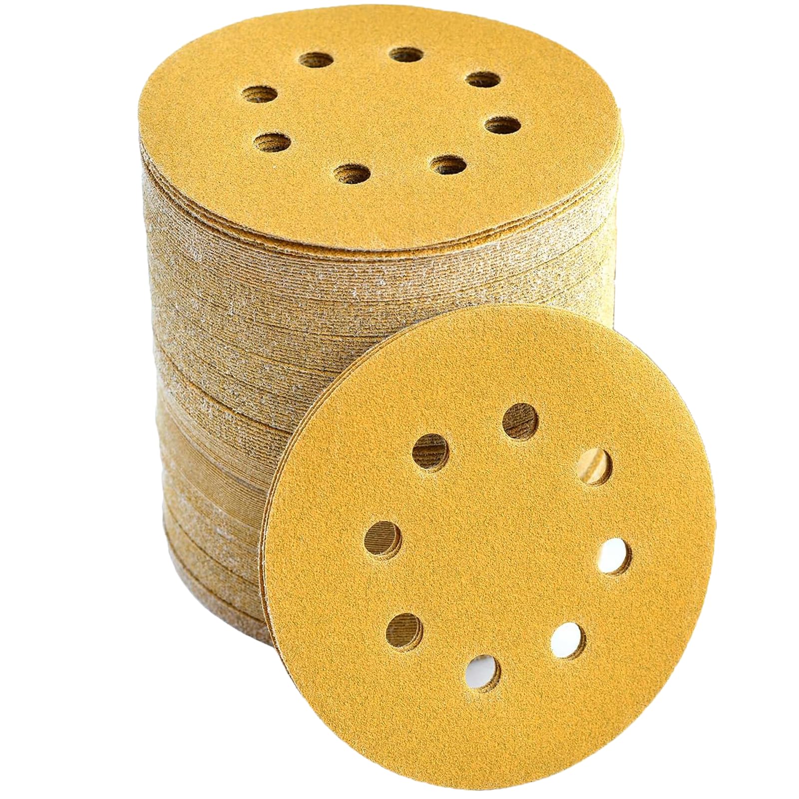 High-End Materials 5 Inch 8 Hole Hook and Loop Sanding Discs 120 Grit Random Orbital Sandpaper for Automotive and Woodworking 100Pack