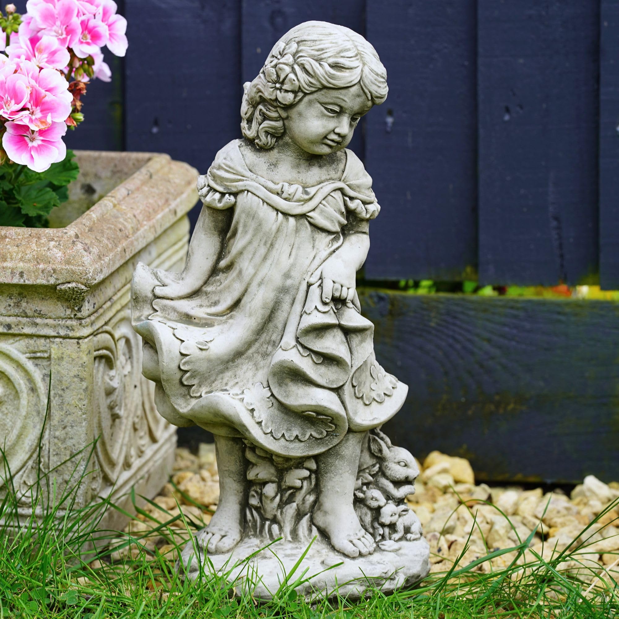 Burgess Girl With Bunny Stone Statue Outdoor Garden Ornament Lady Child Rabbit Decor from B&Q