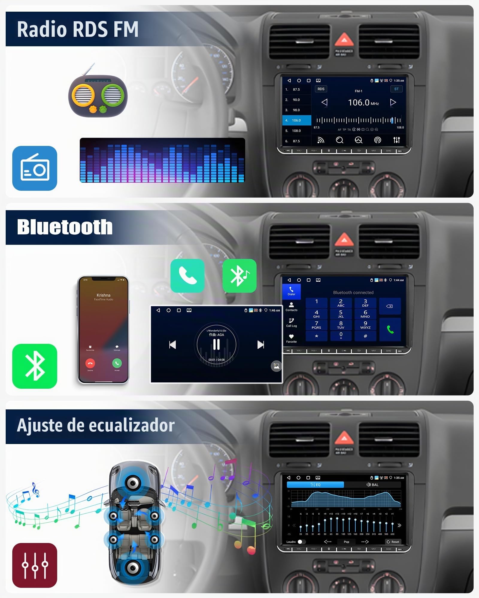 CAMECHO 4G+64G Android 13 Radio 2 DIN para VW Golf 5 Polo Skoda con Carplay Android Auto GPS,Pantalla Táctil de 9 Pulgadas Radio Coche con Bluetooth Mirror Link FM/RDS WiFi SWC y USB
